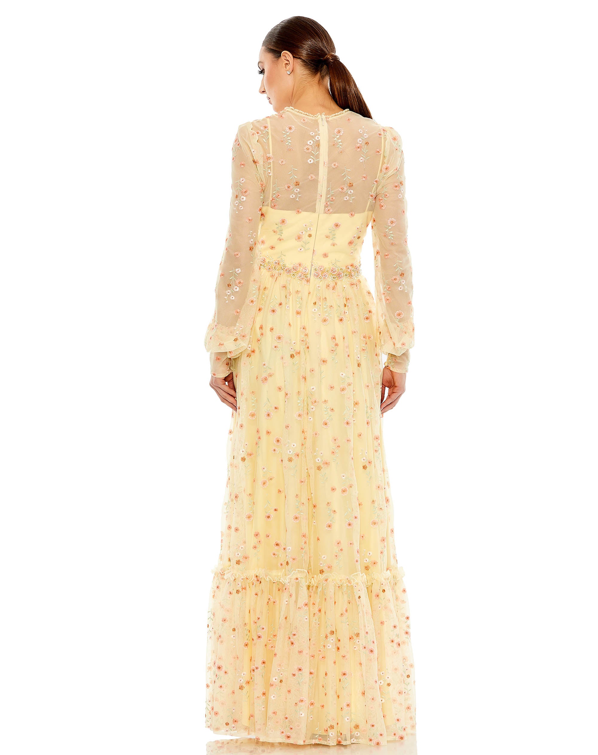 Embroidered Floral Bishop Sleeve A Line Gown | Sample | Sz. 4
