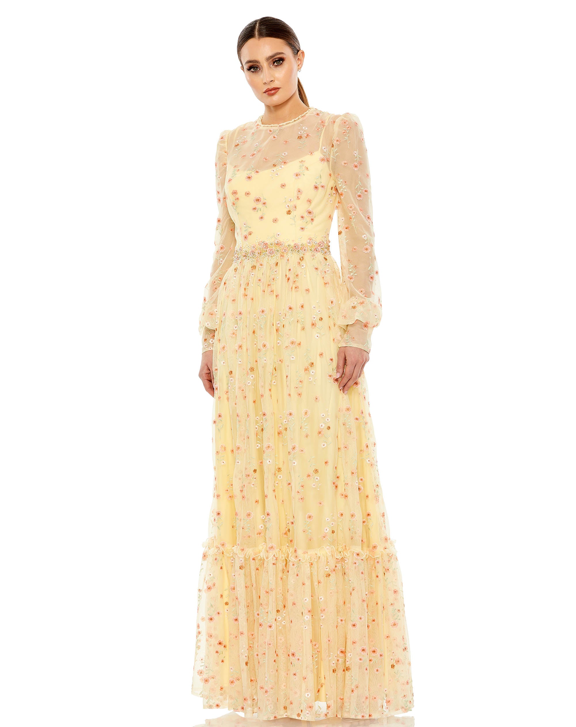 Embroidered Floral Bishop Sleeve A Line Gown | Sample | Sz. 4