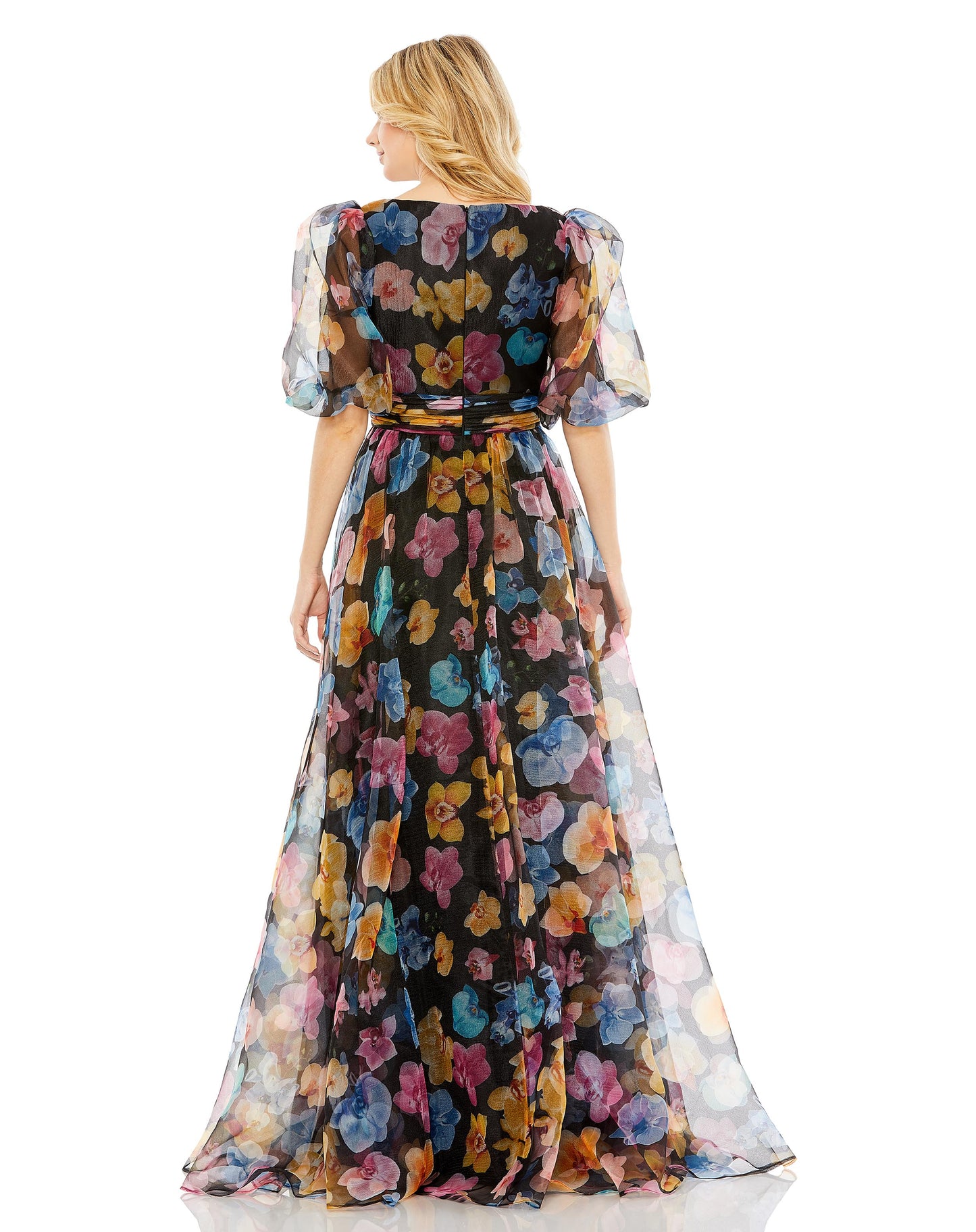 Floral Print Balloon Sleeve A Line Gown | Sample | Sz. 4