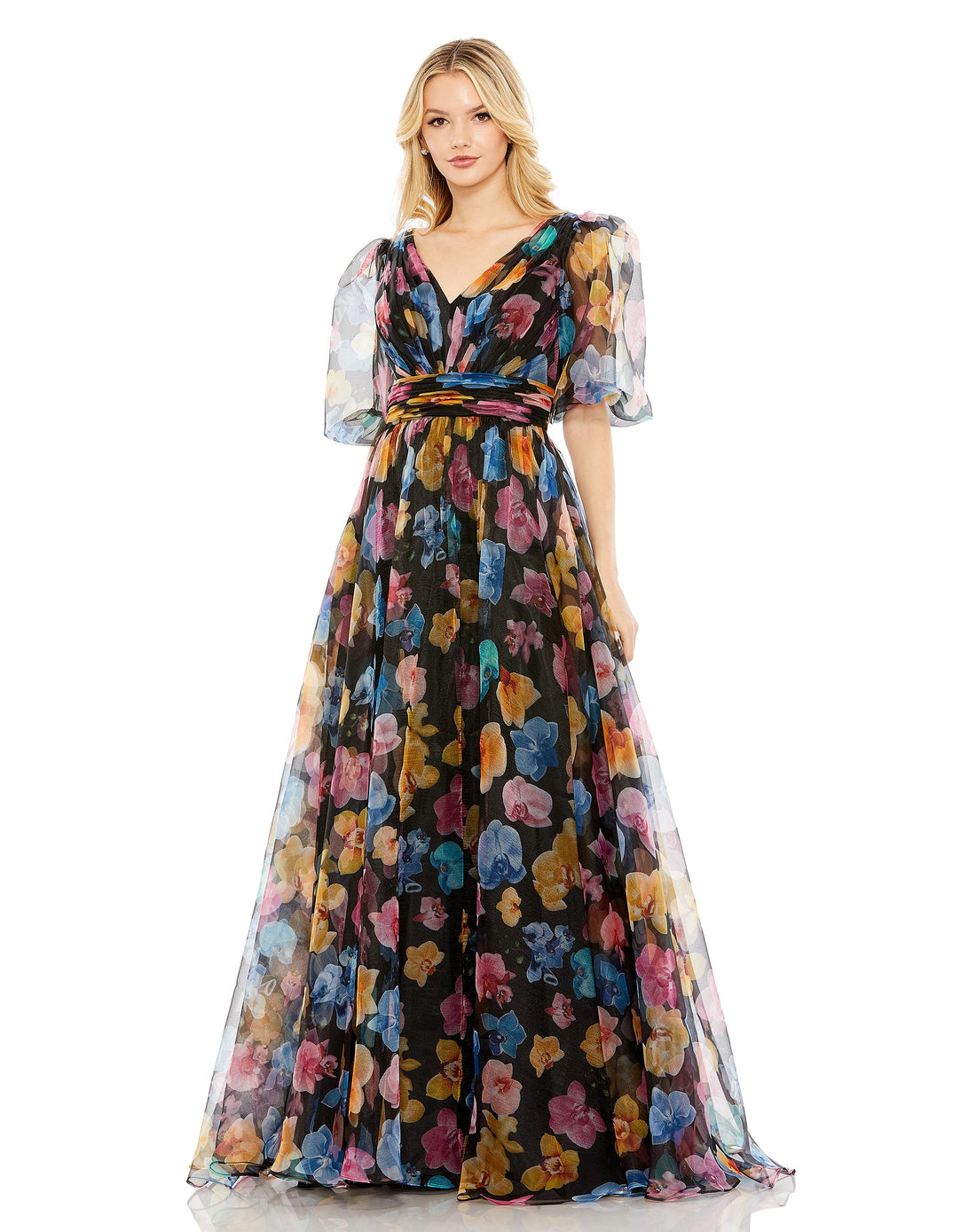 Floral Print Balloon Sleeve A Line Gown | Sample | Sz. 4