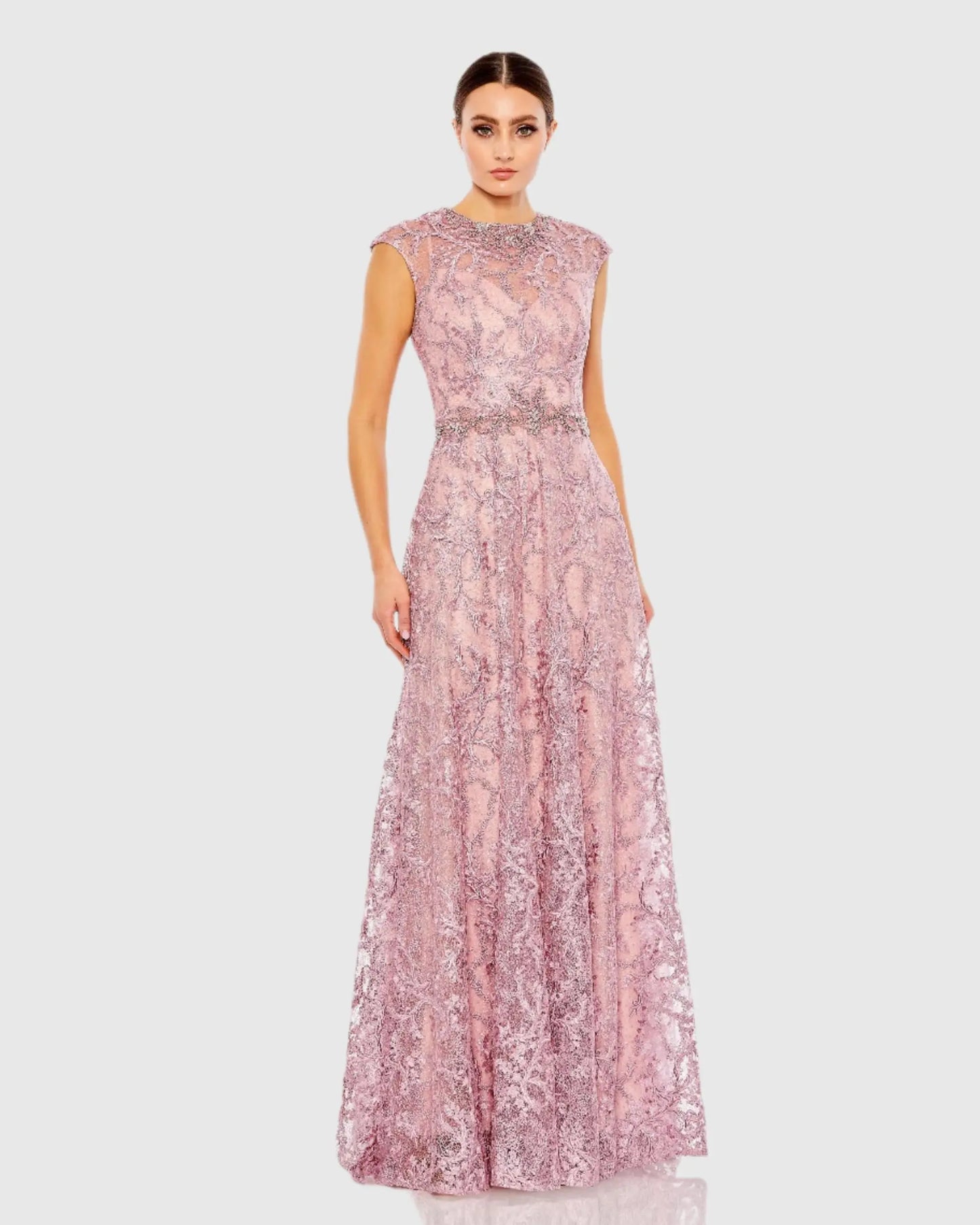 Pink Embroidered Cap Sleeve A Line Gown - Mac Duggal