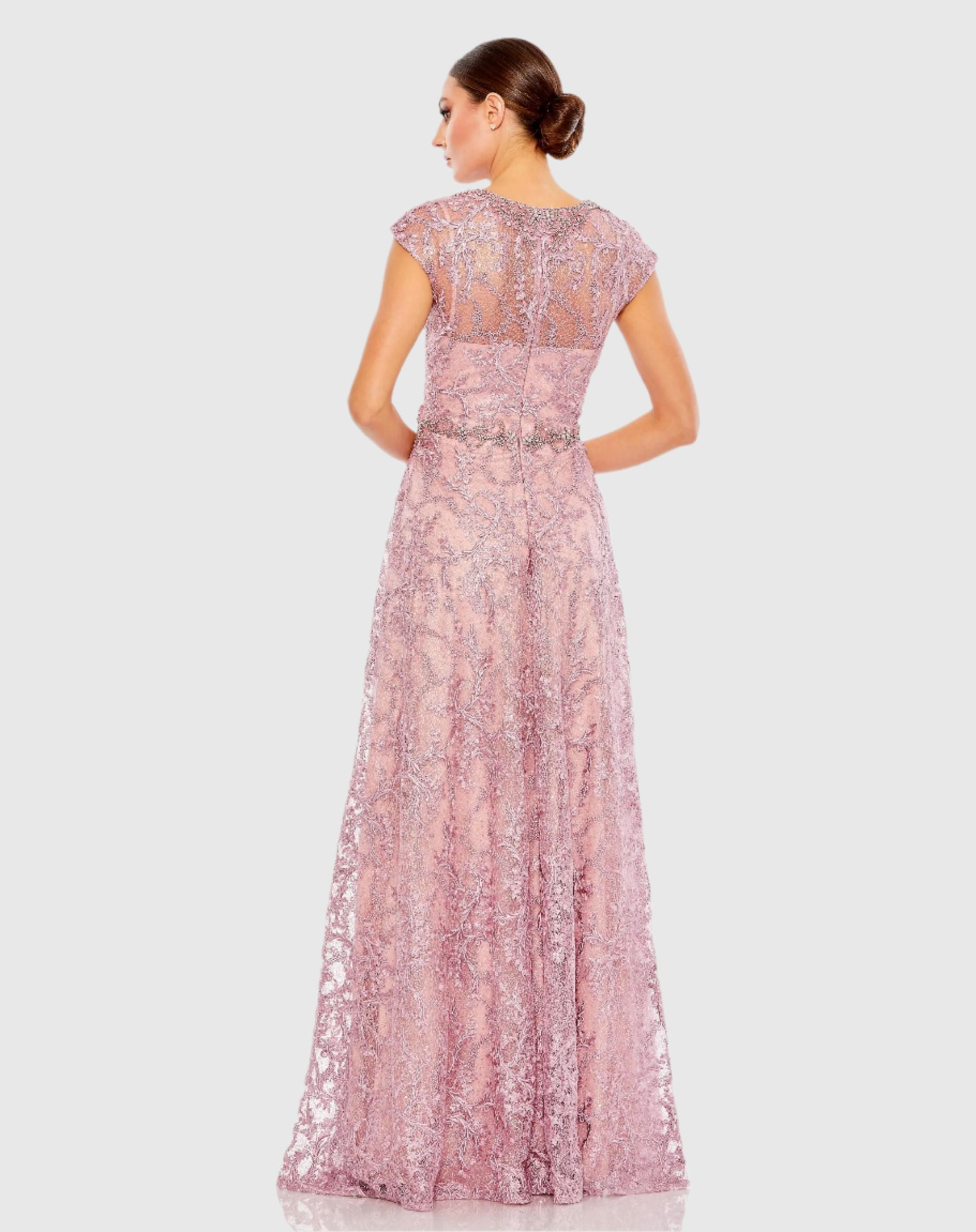 Pink Embroidered Cap Sleeve A Line Gown - Mac Duggal