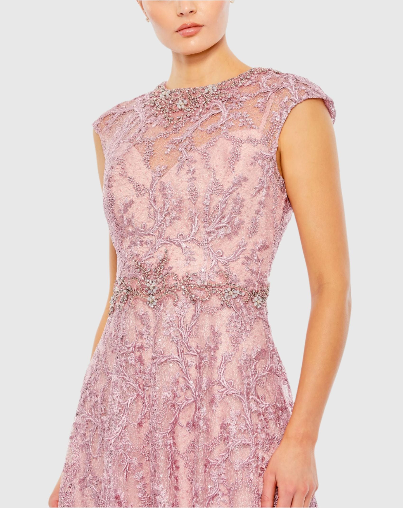 Pink Embroidered Cap Sleeve A Line Gown - Mac Duggal