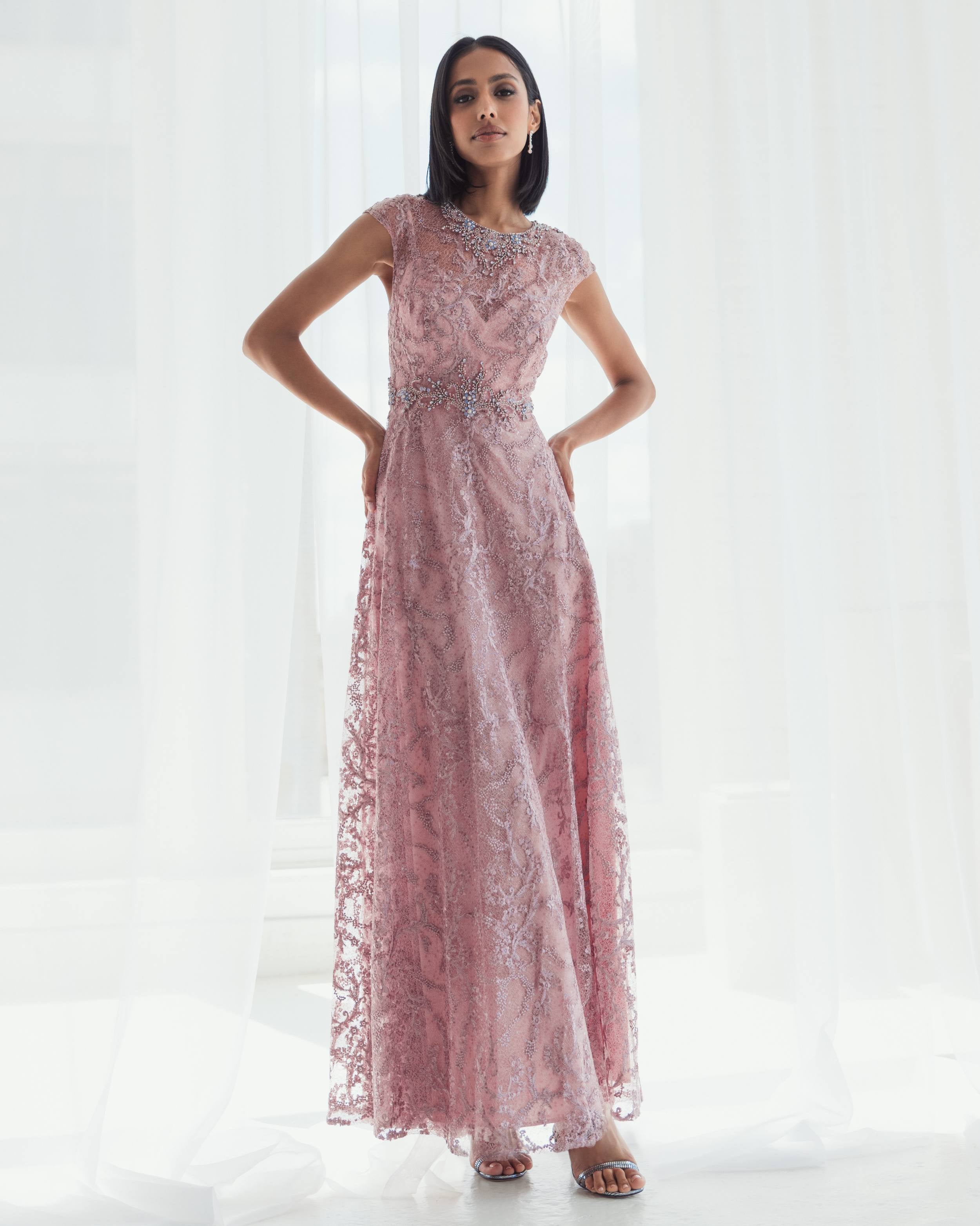 Pink Embroidered Cap Sleeve A Line Gown - Mac Duggal