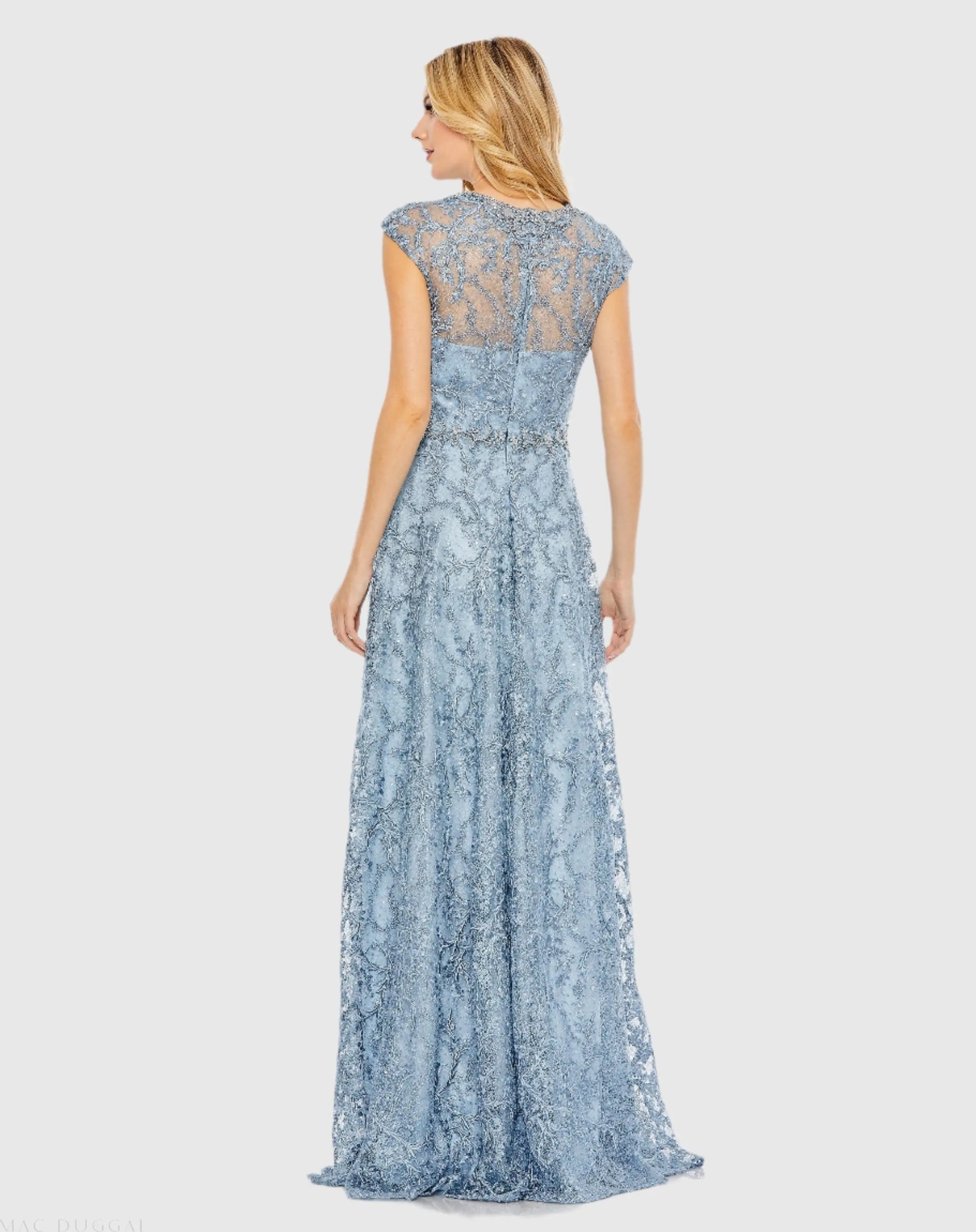 Blue Embroidered Cap Sleeve A Line Gown | Mac Duggal Blue Embroidered Cap Sleeve A Line Gown | Mac Duggal