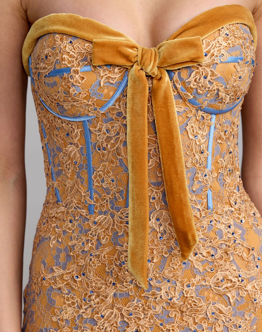 Orange Embroidered Lace Strapless Mermaid Gown - Mac Duggal