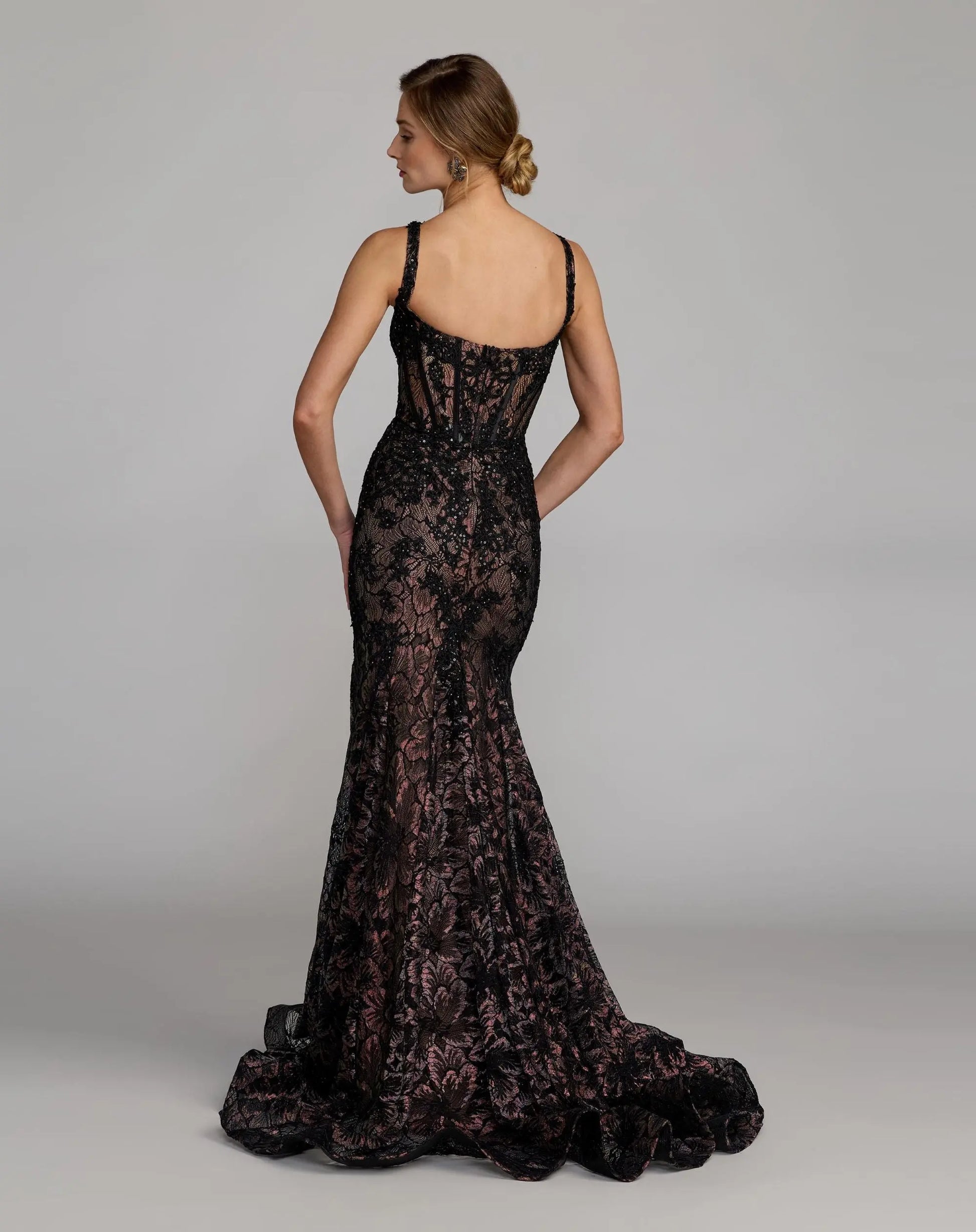 Black Embellished Lace Sleeveless Mermaid Gown - Mac Duggal