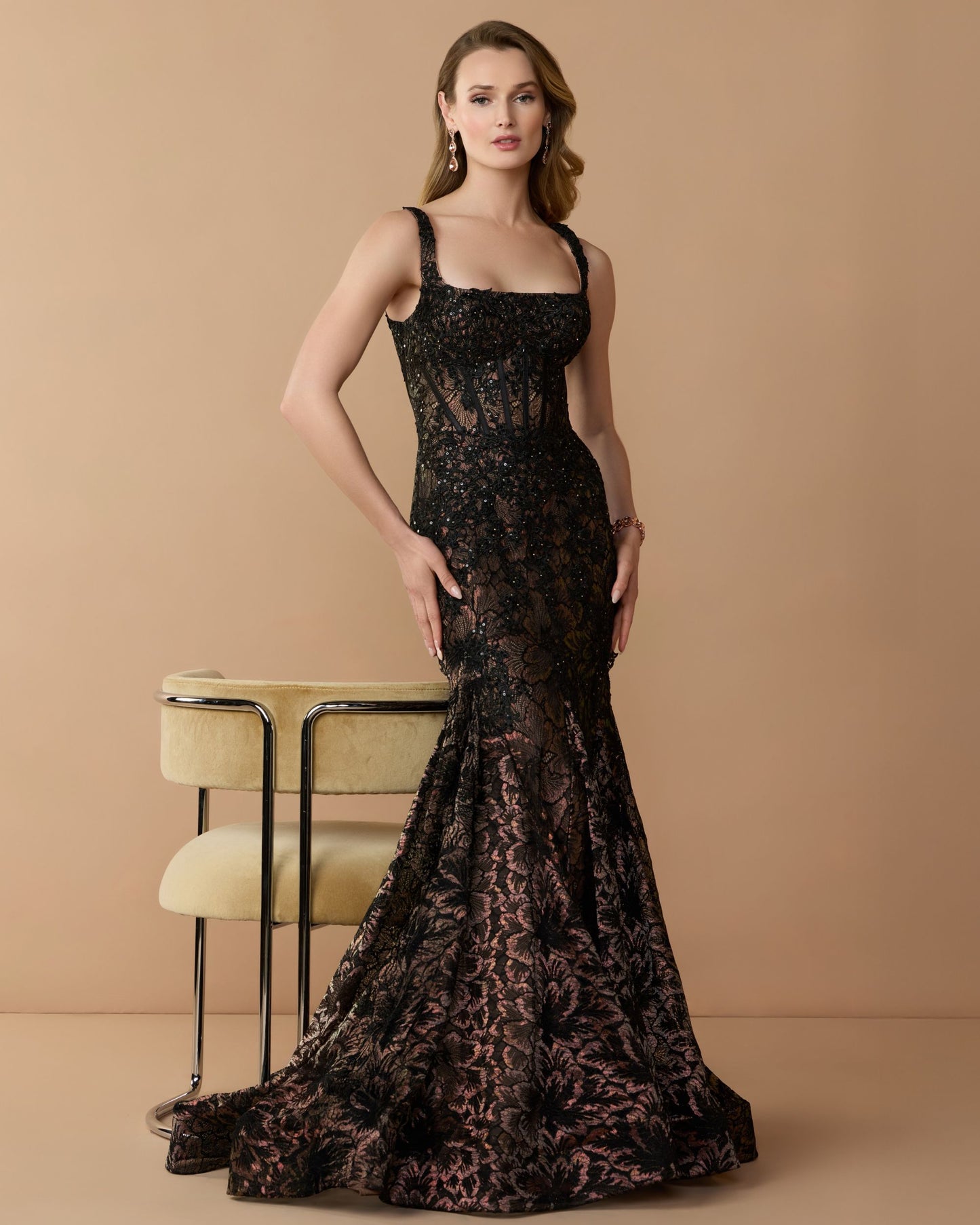 Black Embellished Lace Sleeveless Mermaid Gown - Mac Duggal