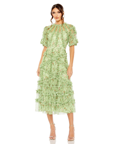 Floral Flutter Sleeve Mesh Print Dress – Mac Duggal