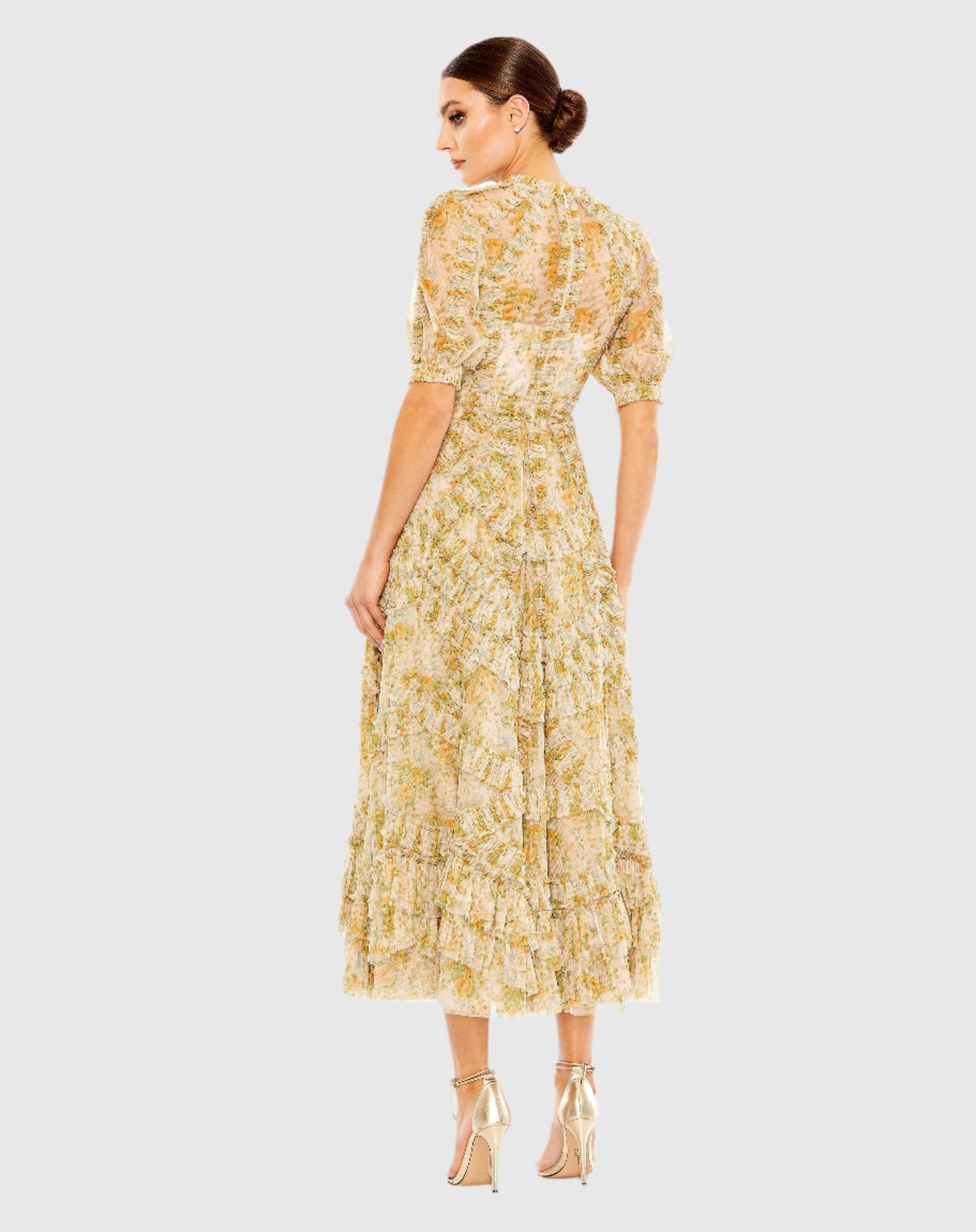 Robe à imprimé floral en maille à manches bouffantes