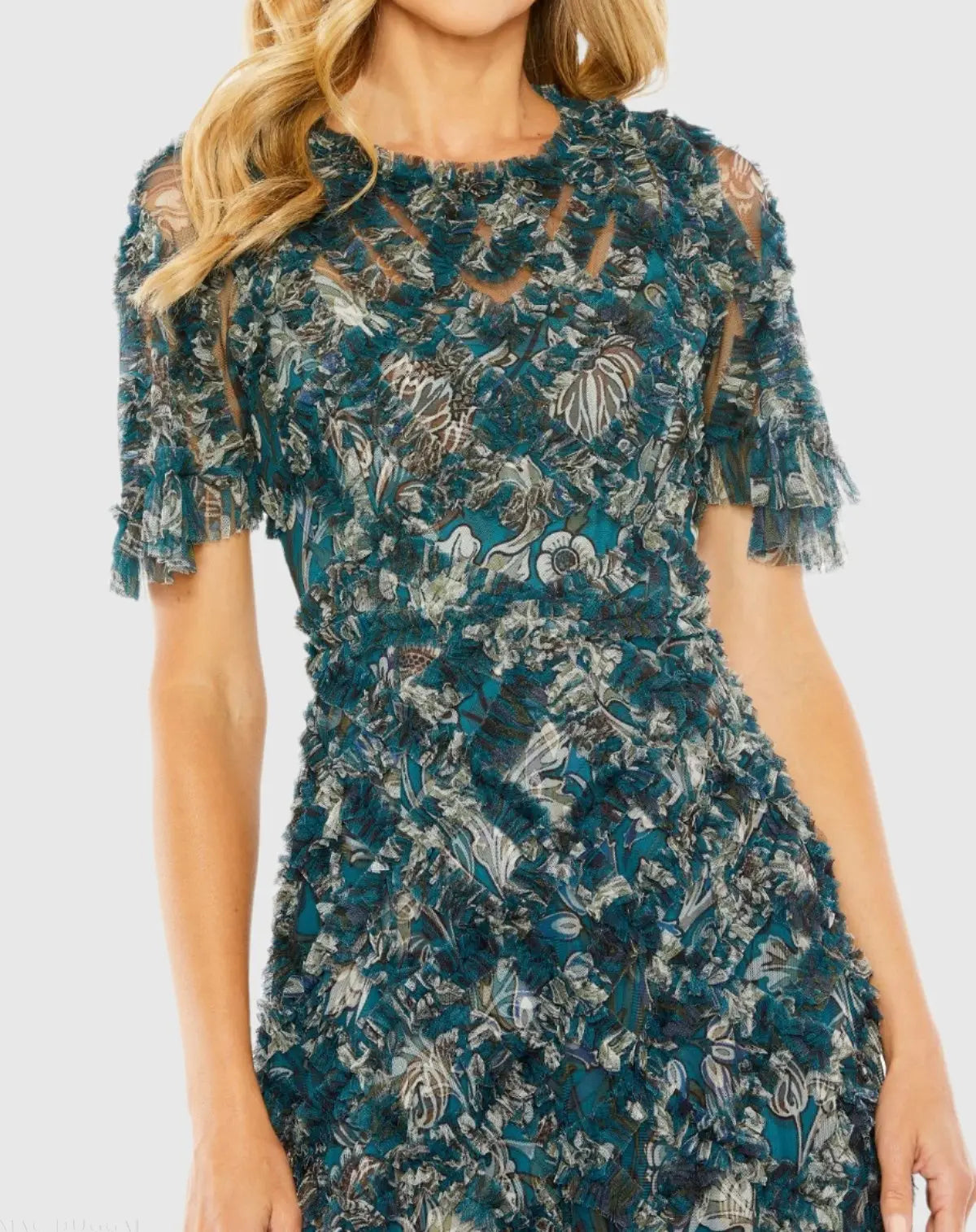 Flutter Sleeve Floral Ruffle Detail Maxi Dress | Mac Duggal Flutter Sleeve Floral Ruffle Detail Maxi Dress | Mac Duggal