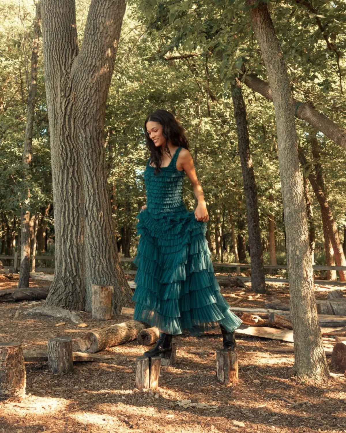 Teal Strapless Ruffle Layered Gown - Mac Duggal