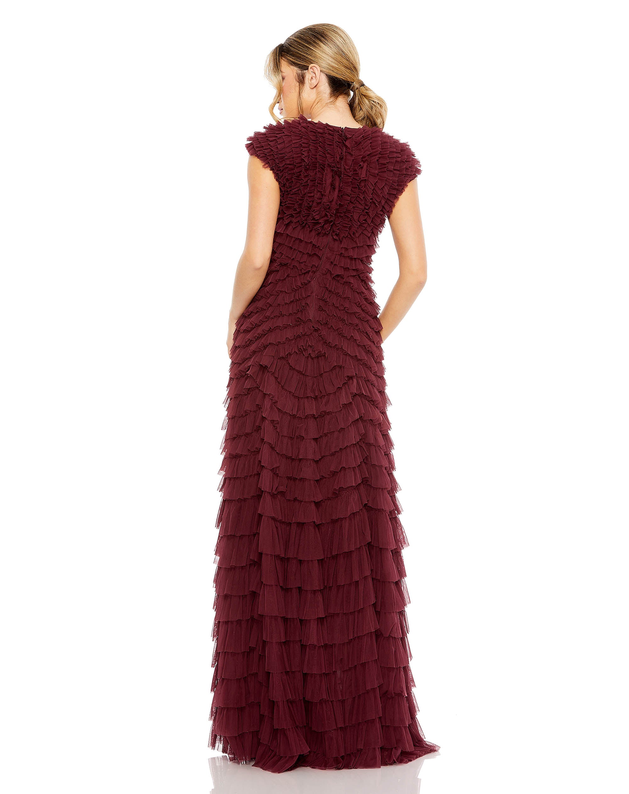 Cap Sleeve V Neck Ruffle Tiered A Line Gown | Sample | Sz. 2