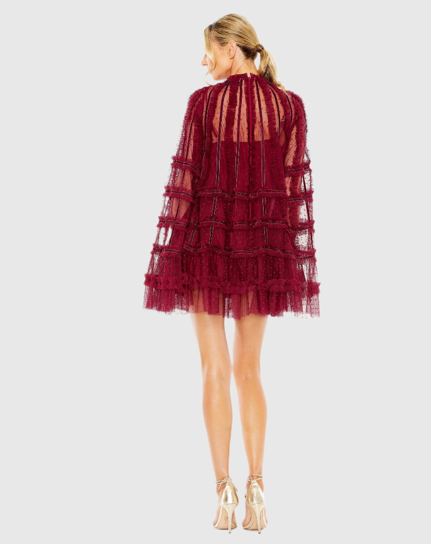 High Neck Ruffle Bell Sleeve Trapeze Dress