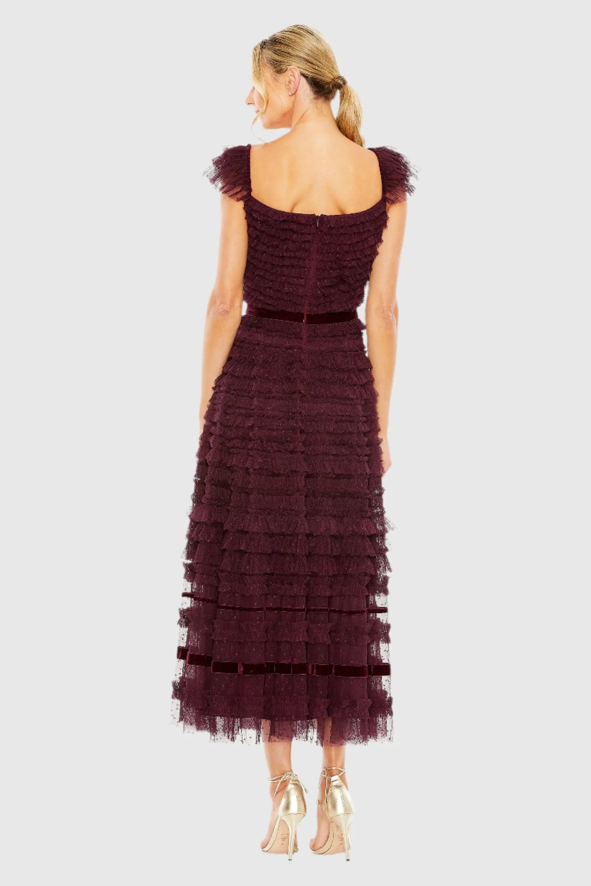 purple tiered midi dress Smock Tiered Midi Dress
