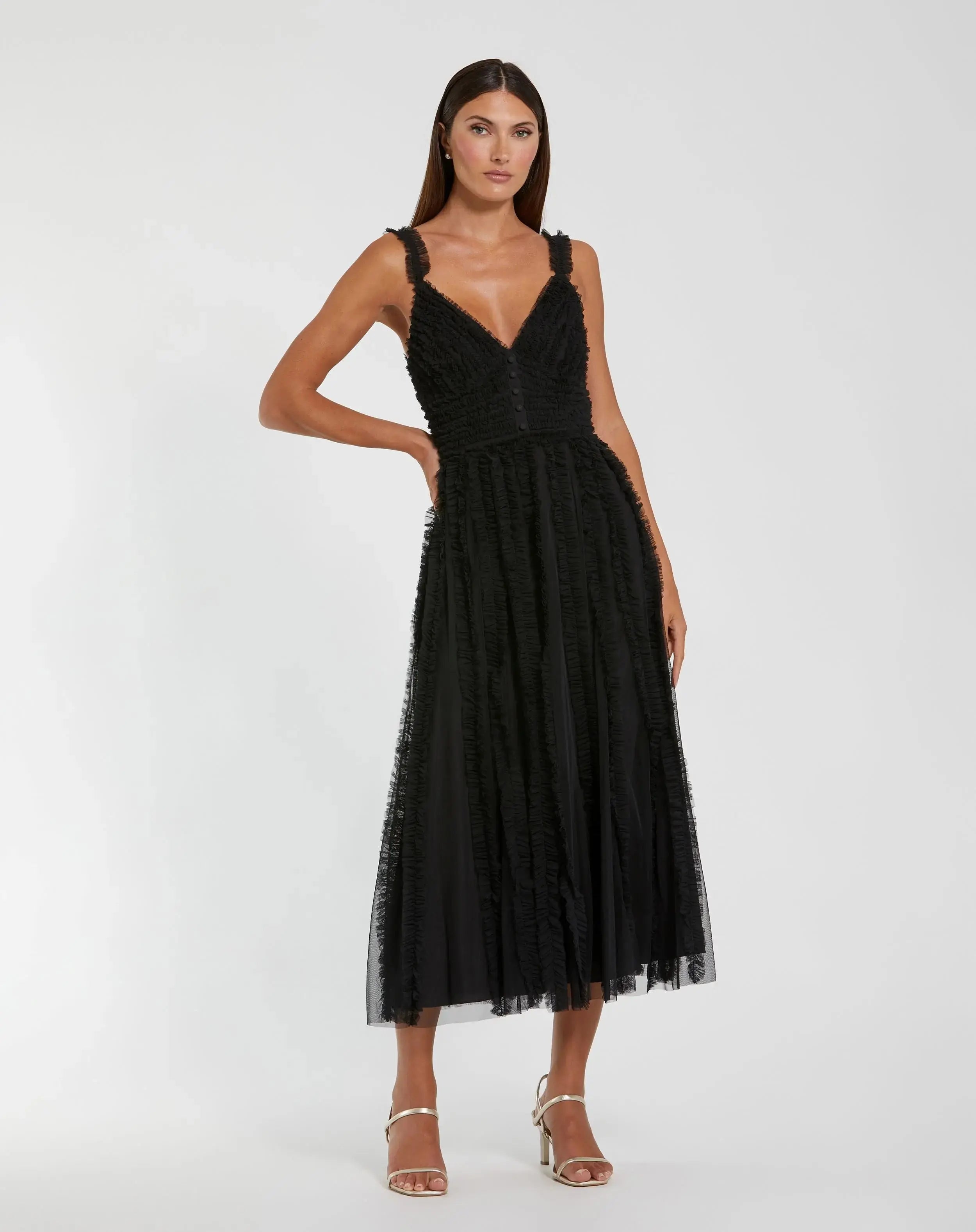 Black Sleeveless Ruffle Tiered Dress - Mac Duggal