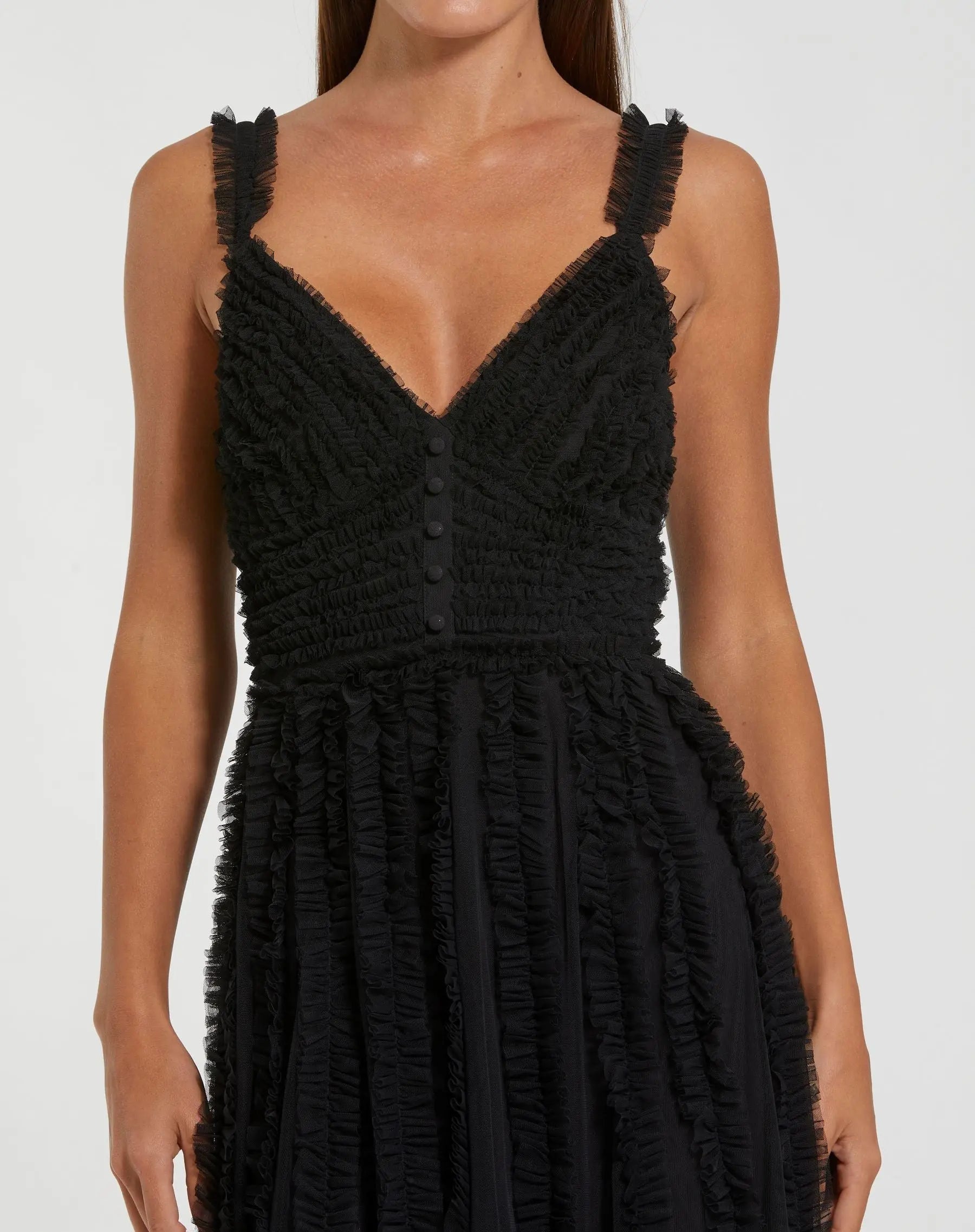 Black Sleeveless Ruffle Tiered Dress - Mac Duggal Black Sleeveless Ruffle Tiered Dress - Mac Duggal