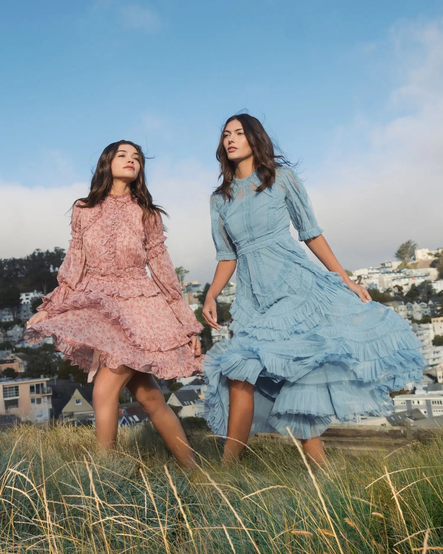 Pink Long Sleeve Mock Neck Ruffle Mini Dress - Ieena for Mac Duggal