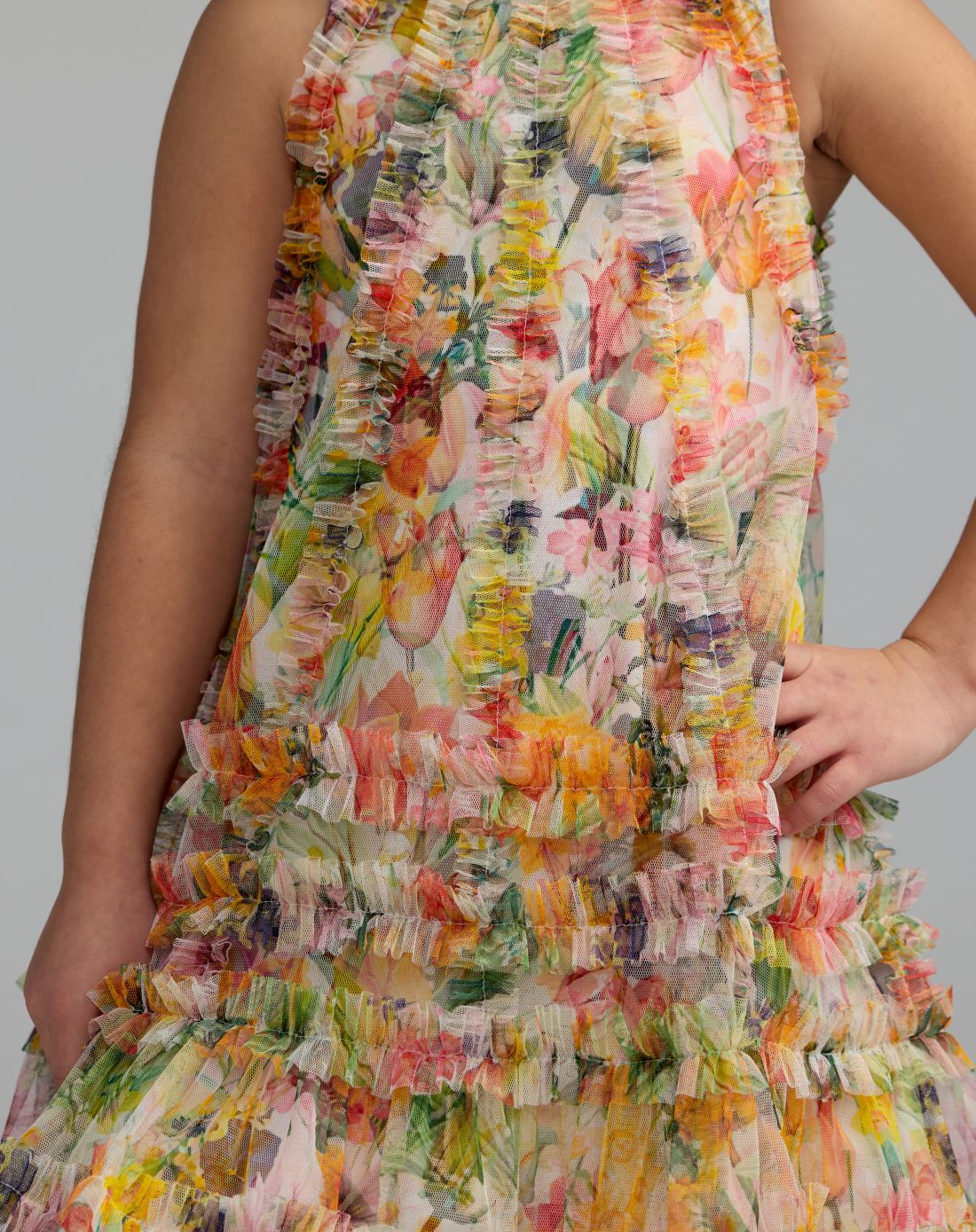 Girls Yellow Floral Print A-Line Dress - Mac Duggal