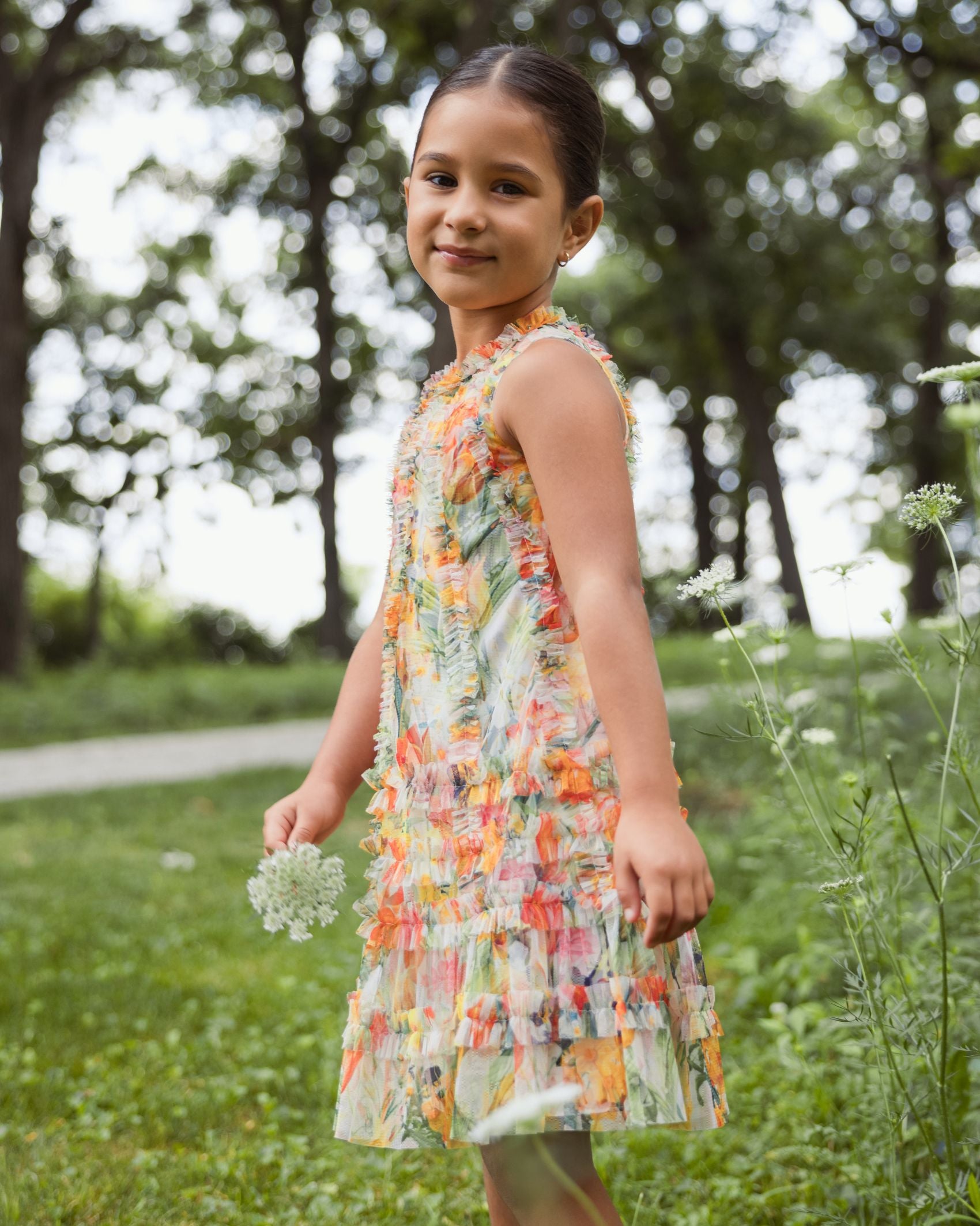 Girls Yellow Floral Print A-Line Dress - Mac Duggal