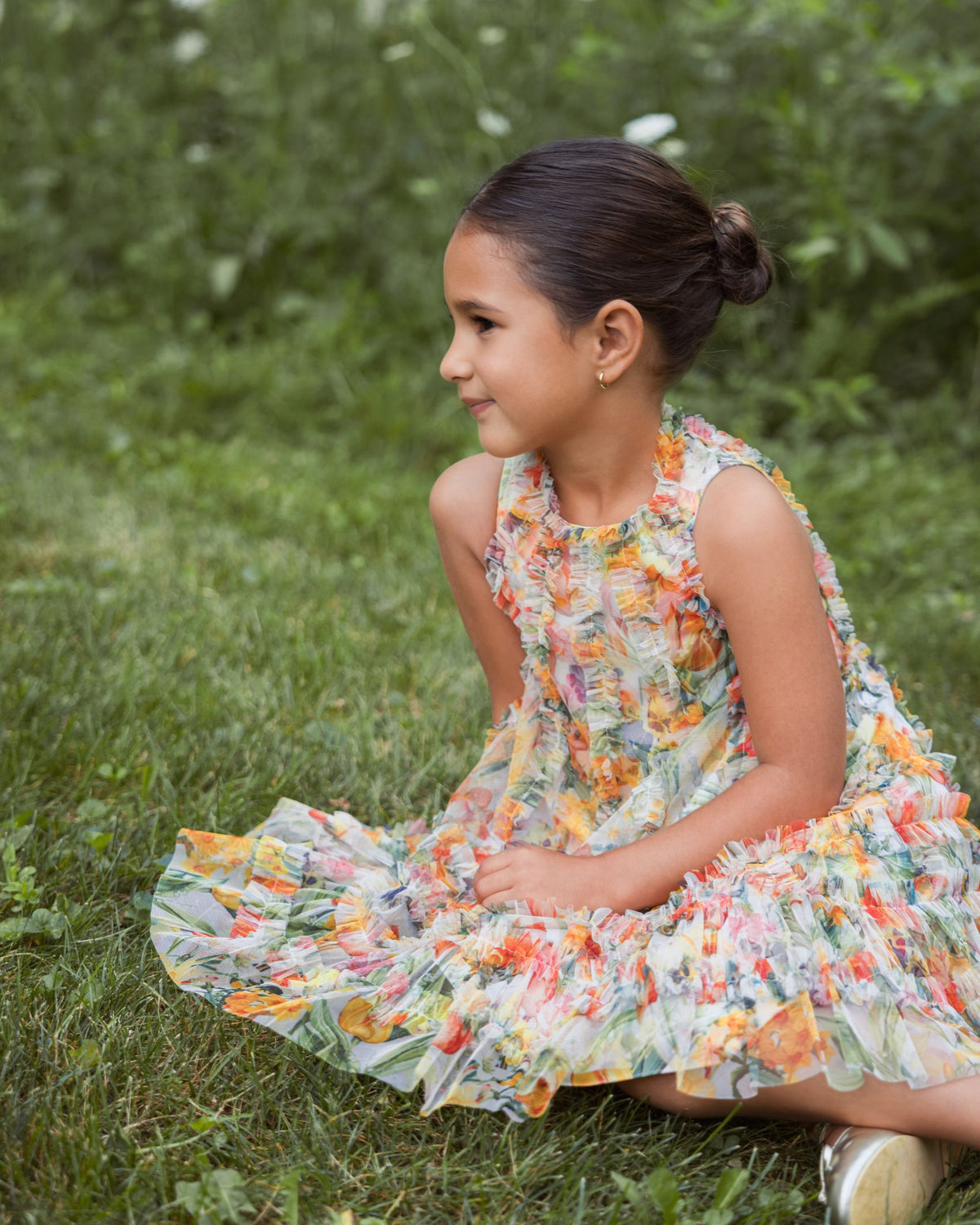 Girls Yellow Floral Print A-Line Dress - Mac Duggal