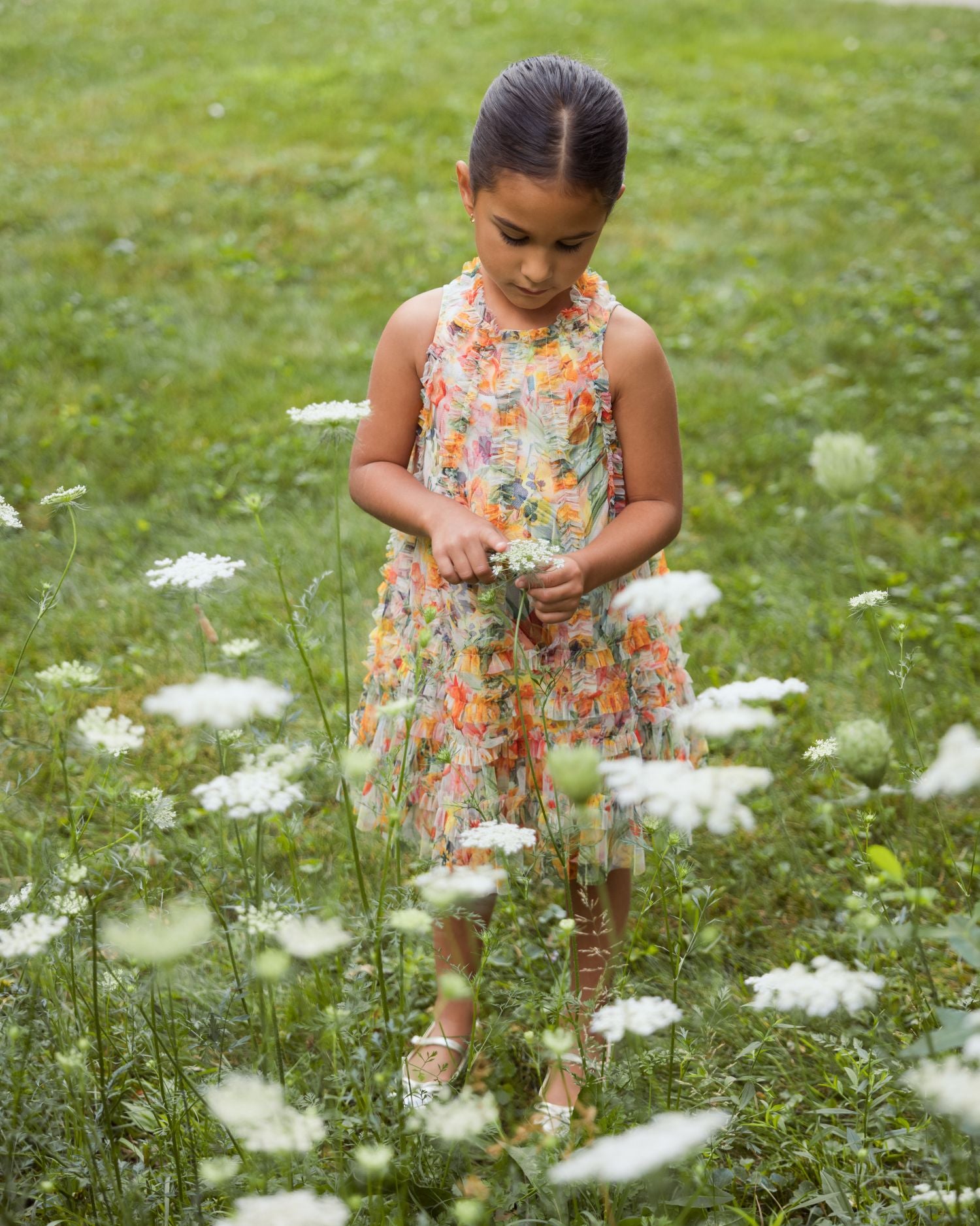 Girls Yellow Floral Print A-Line Dress - Mac Duggal