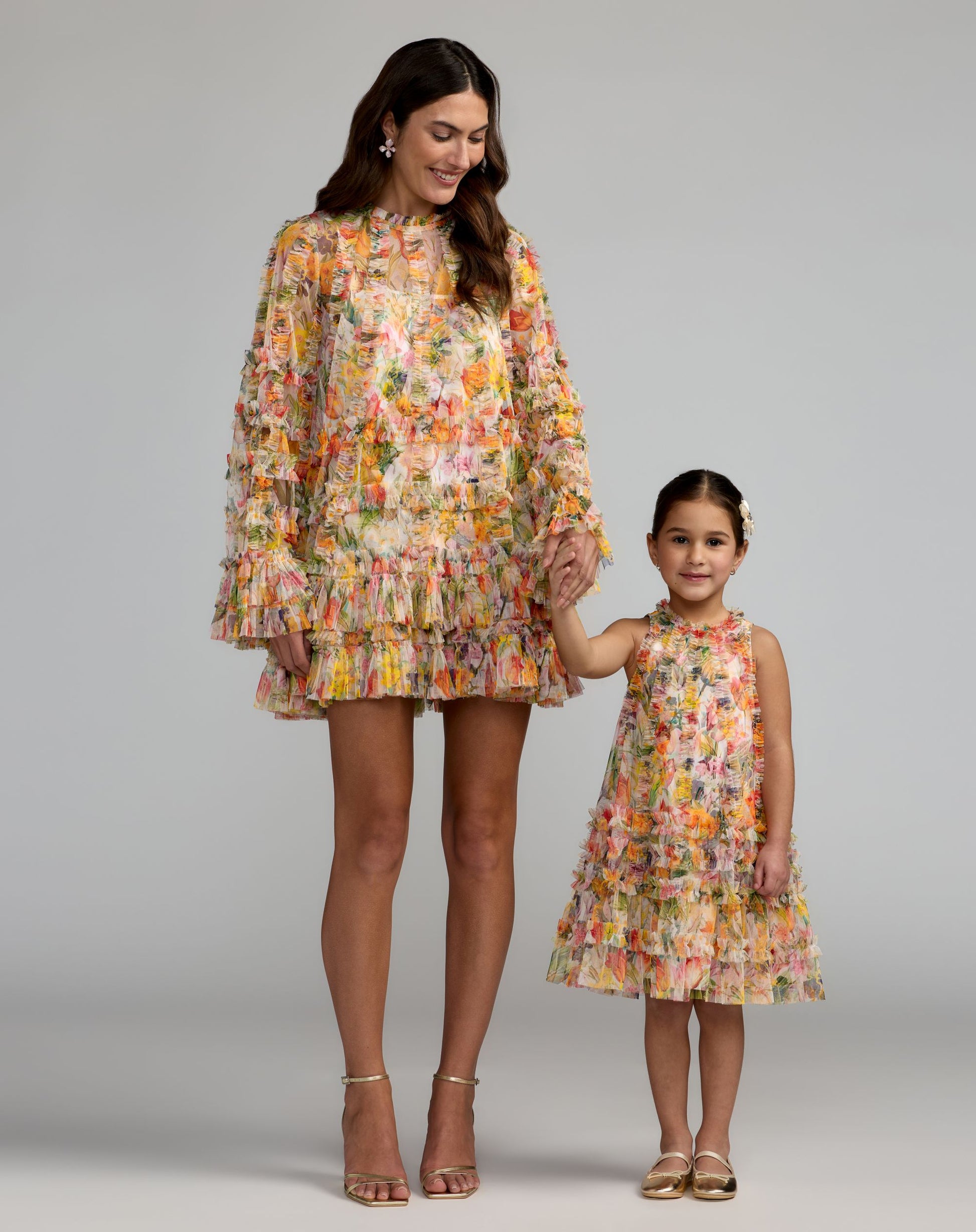 Girls Yellow Floral Print A-Line Dress - Mac Duggal