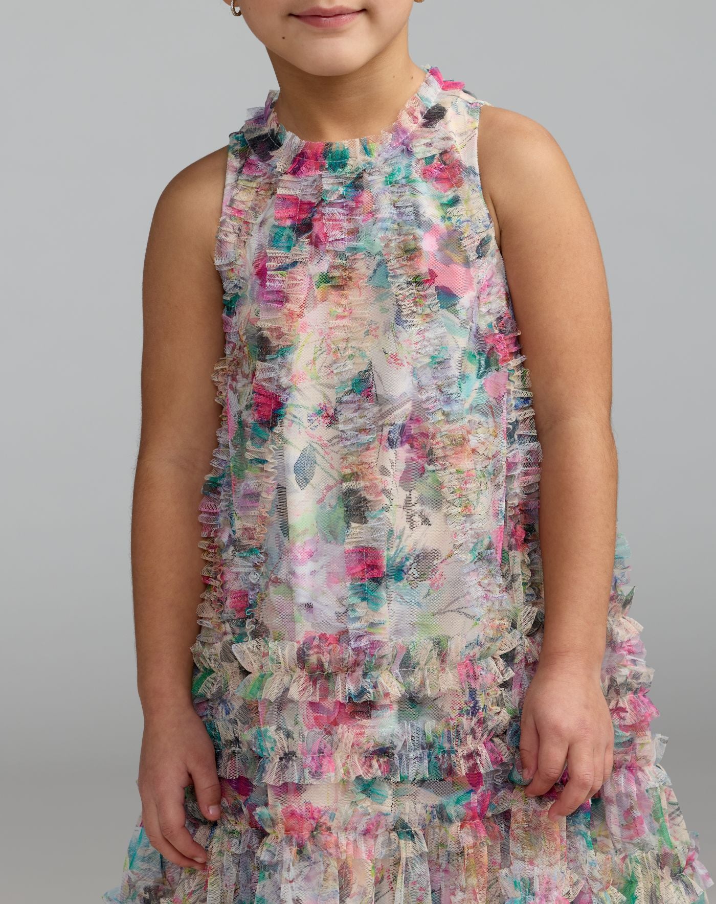 Girls Multicolor Floral Printed Ruffle Mini Dress - Mac Duggal