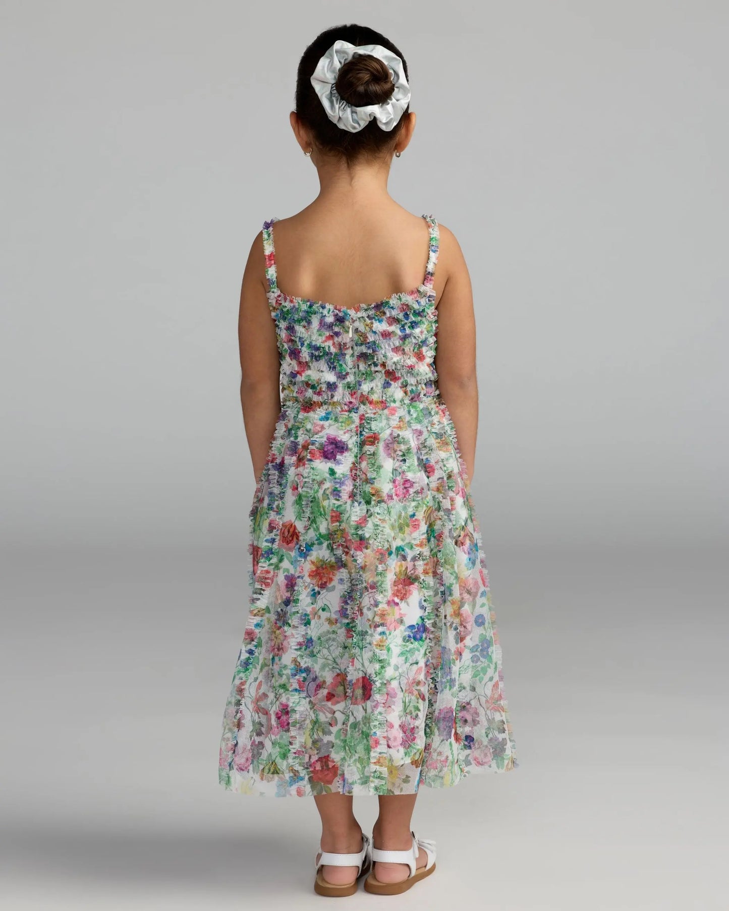 Multicolor Girls Floral Print Ruffle Mini Dress Mac Duggal