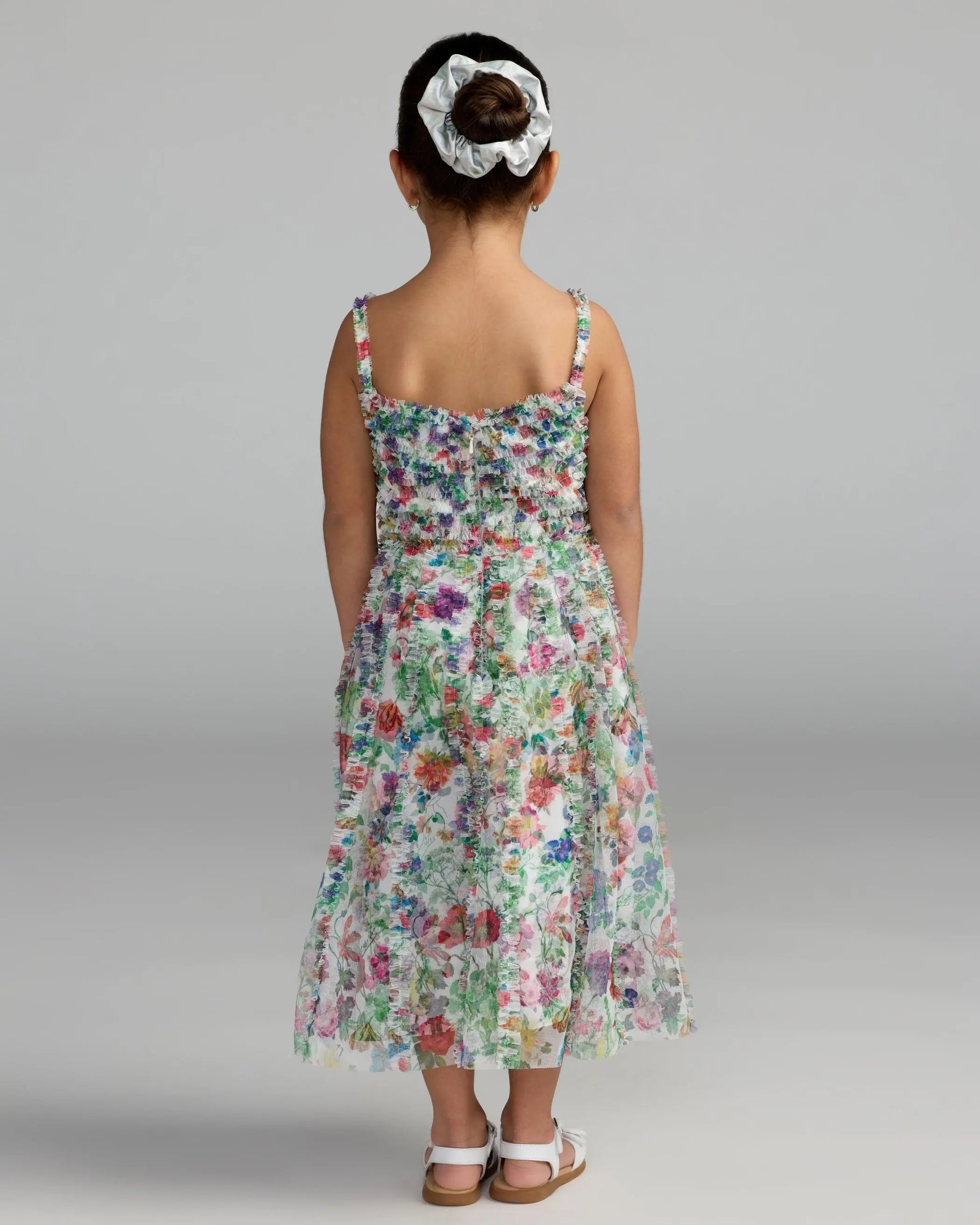 Multicolor Girls Floral Print Ruffle Mini Dress Mac Duggal