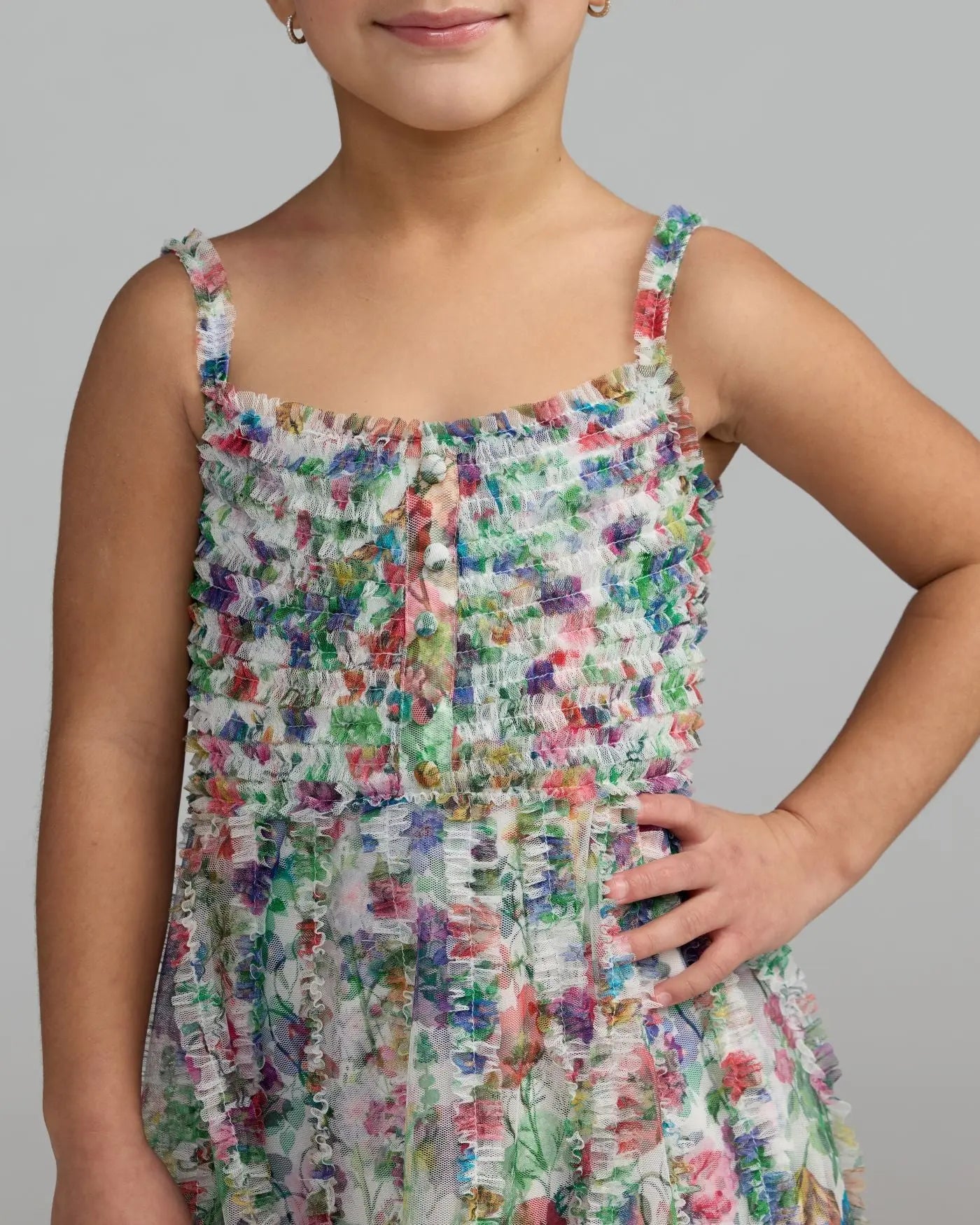 Multicolor Girls Floral Print Ruffle Mini Dress Mac Duggal