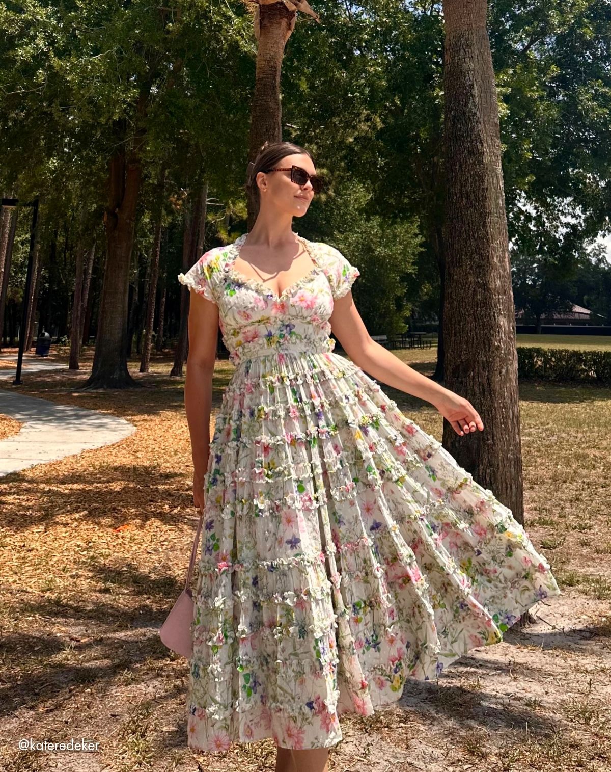 White Floral Ruffle Open Back Cotton Midi Dress - Mac Duggal
