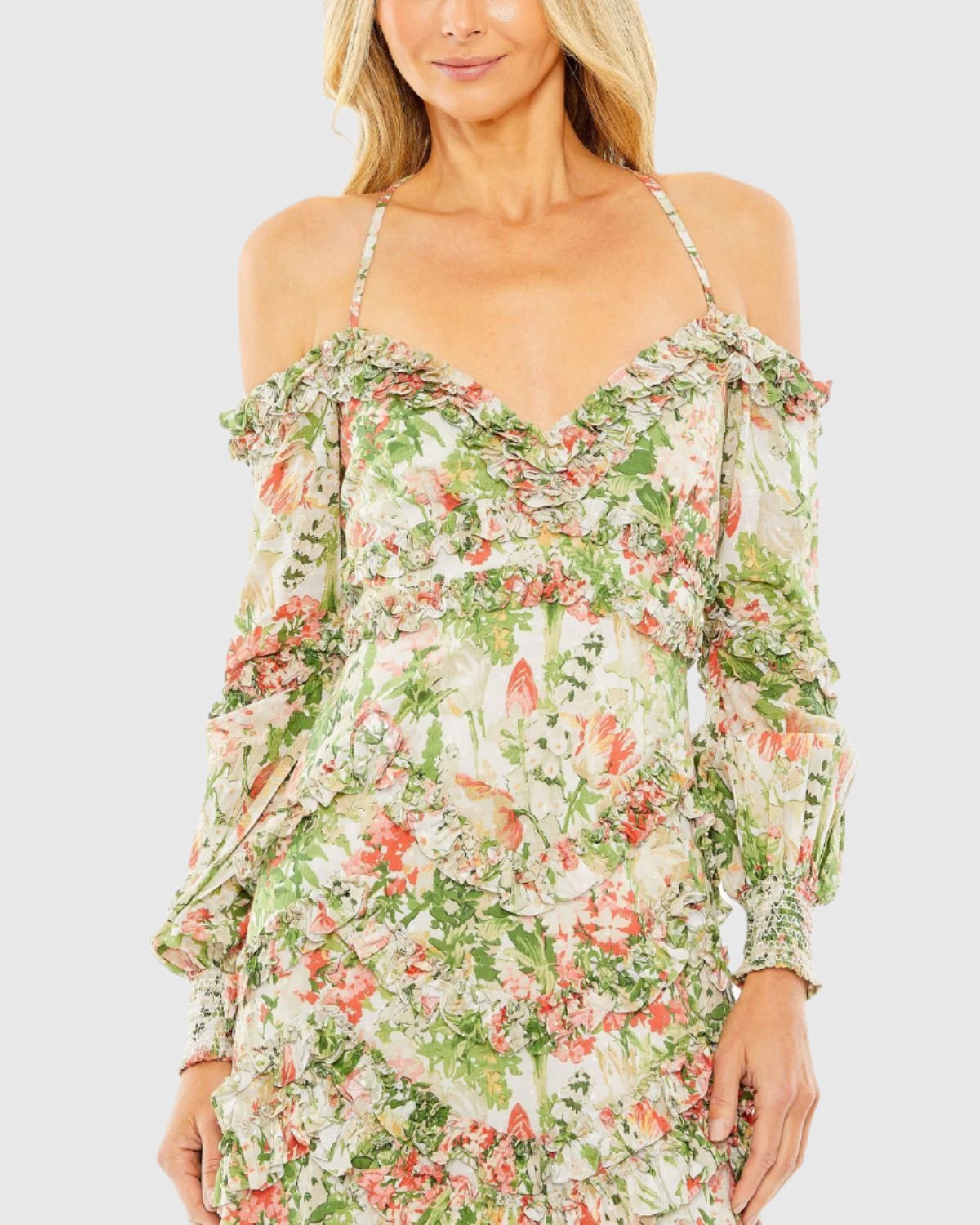 Floral Long Sleeve Ruffle Detail Dress