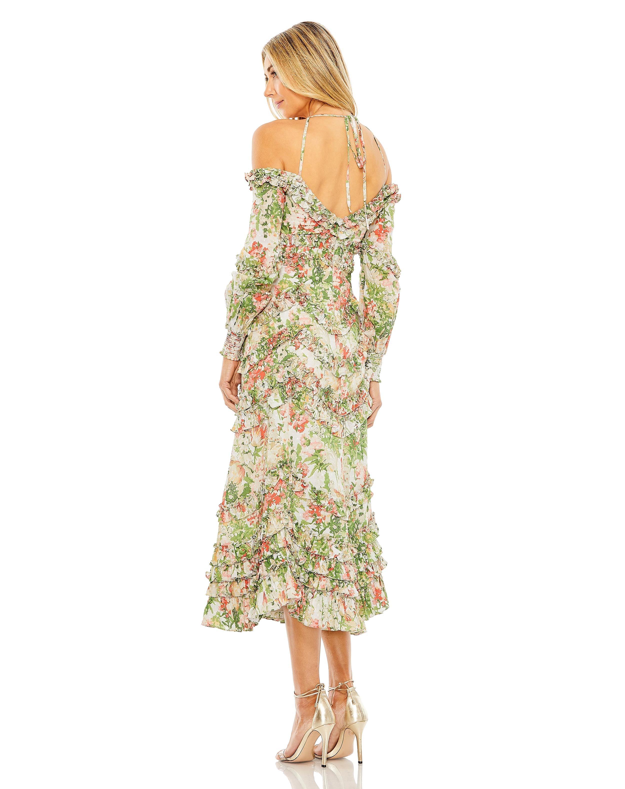 Floral Print Asymmetrical Ruffle Hem Dress