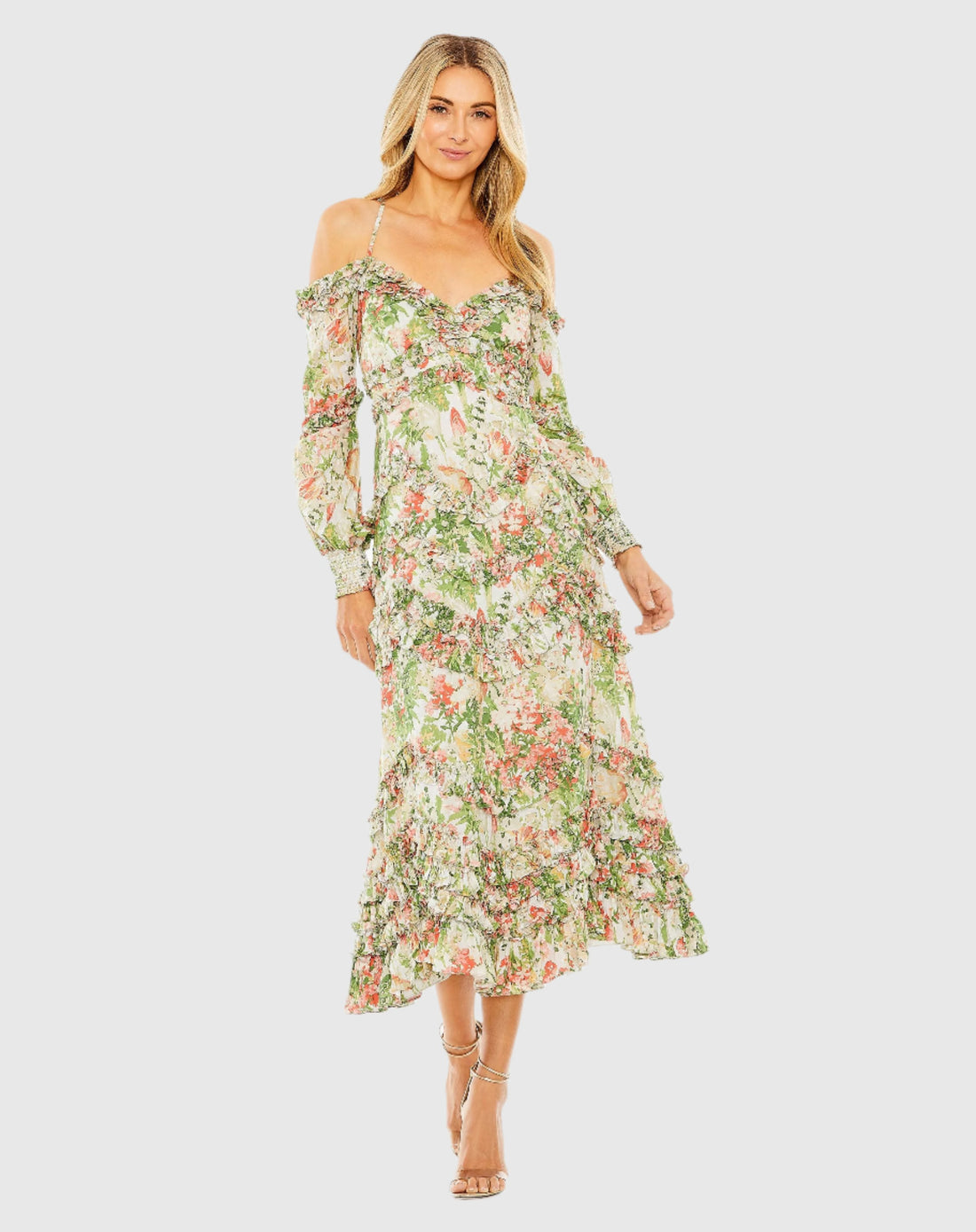 Floral Long Sleeve Ruffle Detail Dress