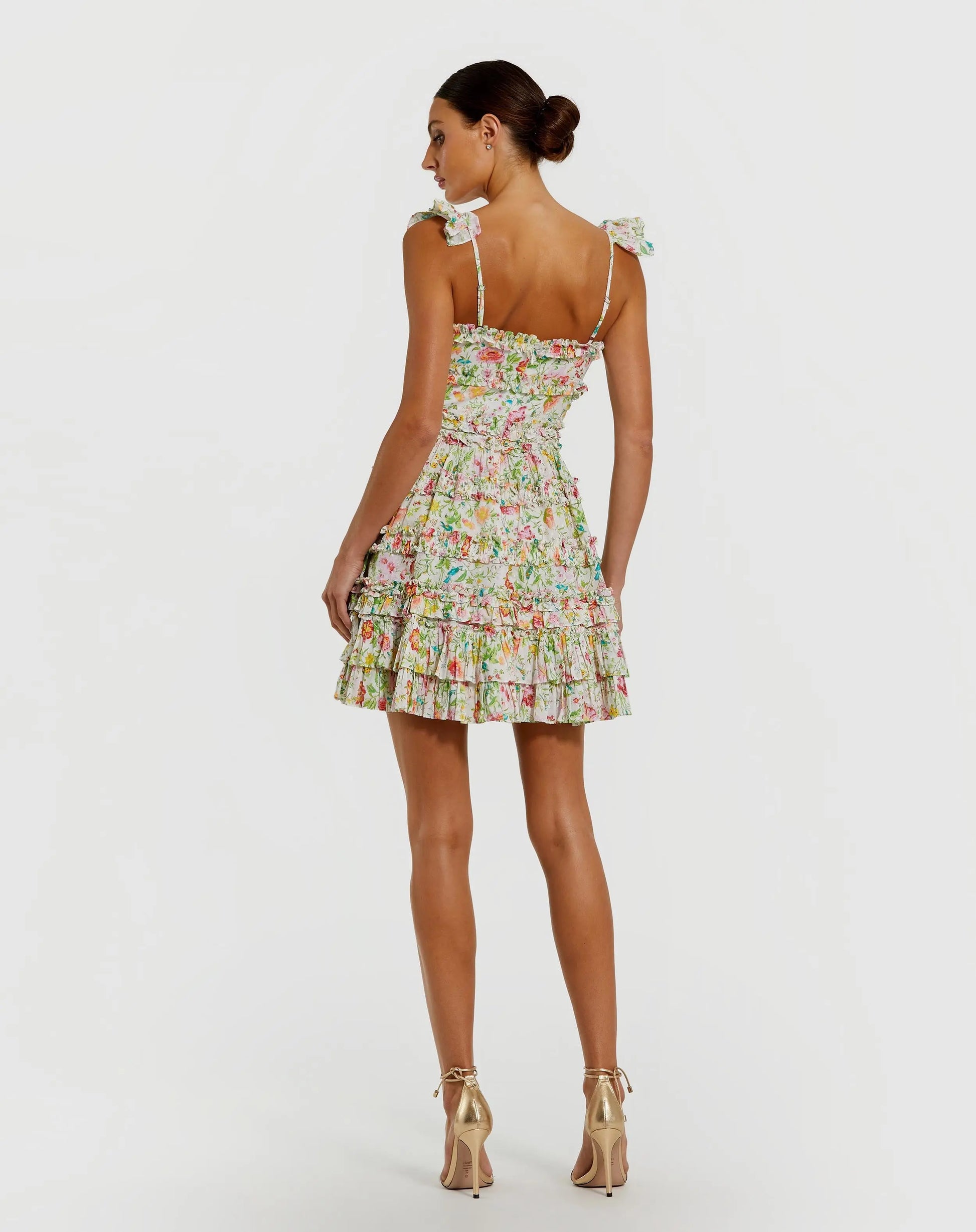 tiered ruffled mini dress White Floral Tiered Ruffle Mini Dress