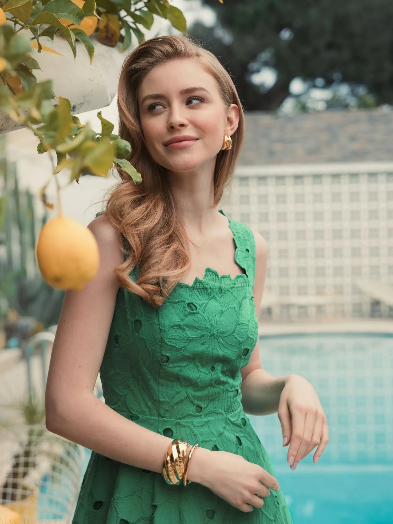 Green Embroidered Floral A Line Midi Dress - Mac Duggal