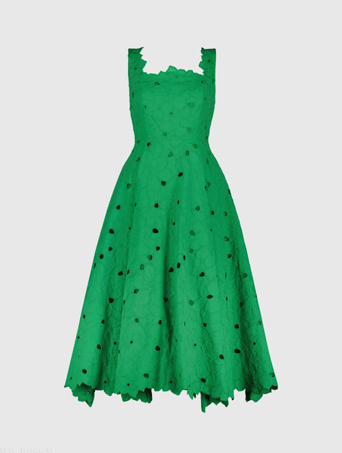 Green Embroidered Floral A Line Midi Dress - Mac Duggal