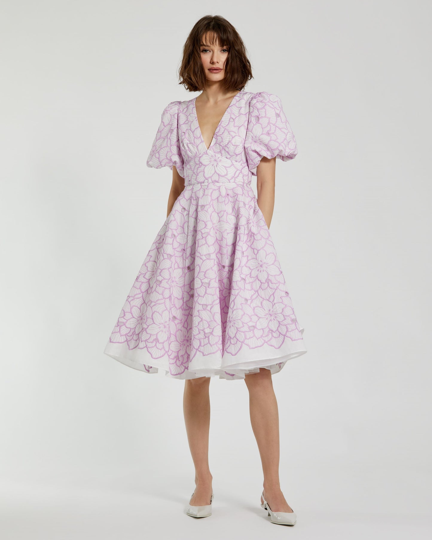 Embroidered Floral Puff Sleeve Dress