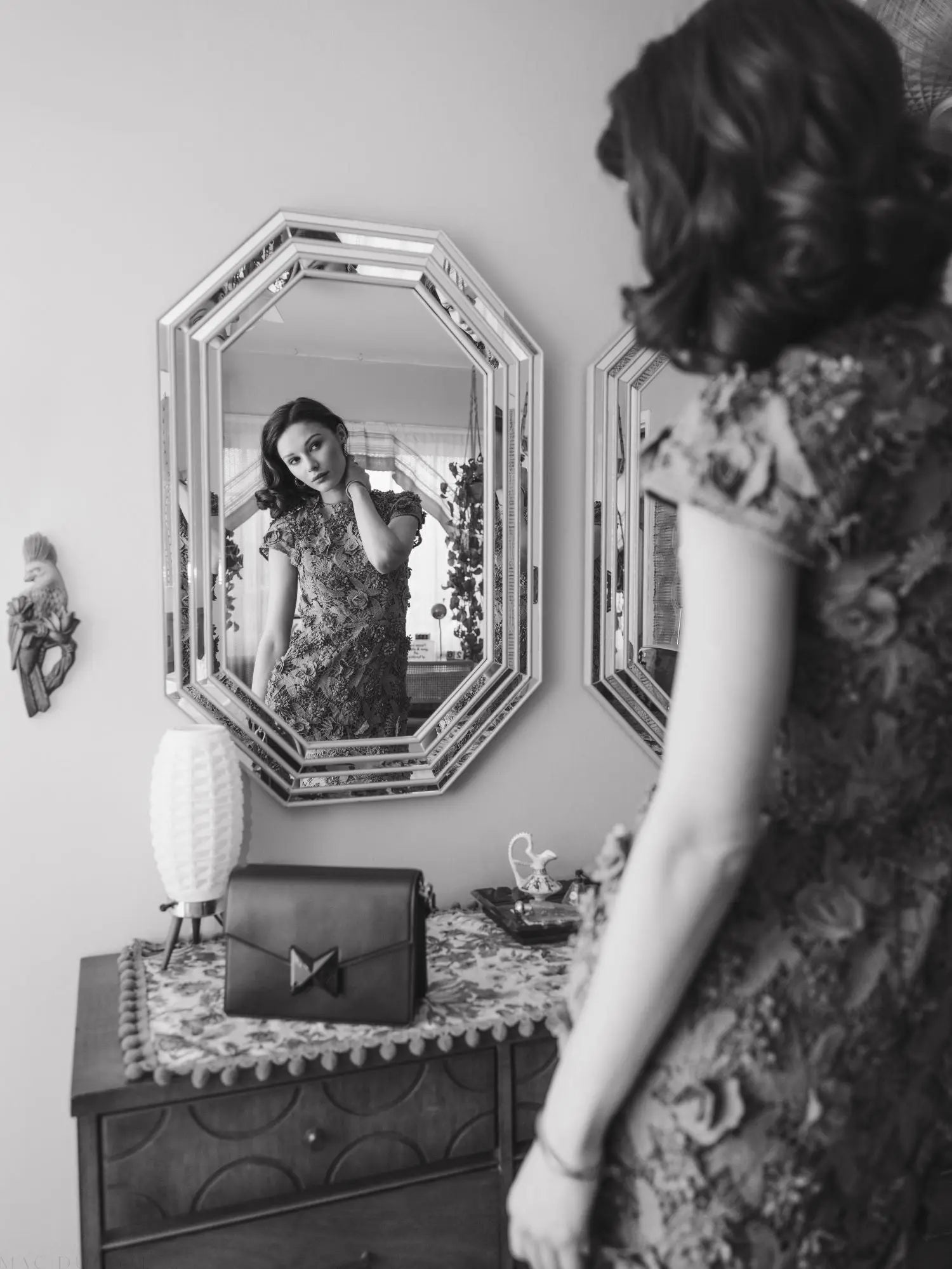 Green Floral Lace Fitted Short Sleeve Midi Dress - Mac Duggal