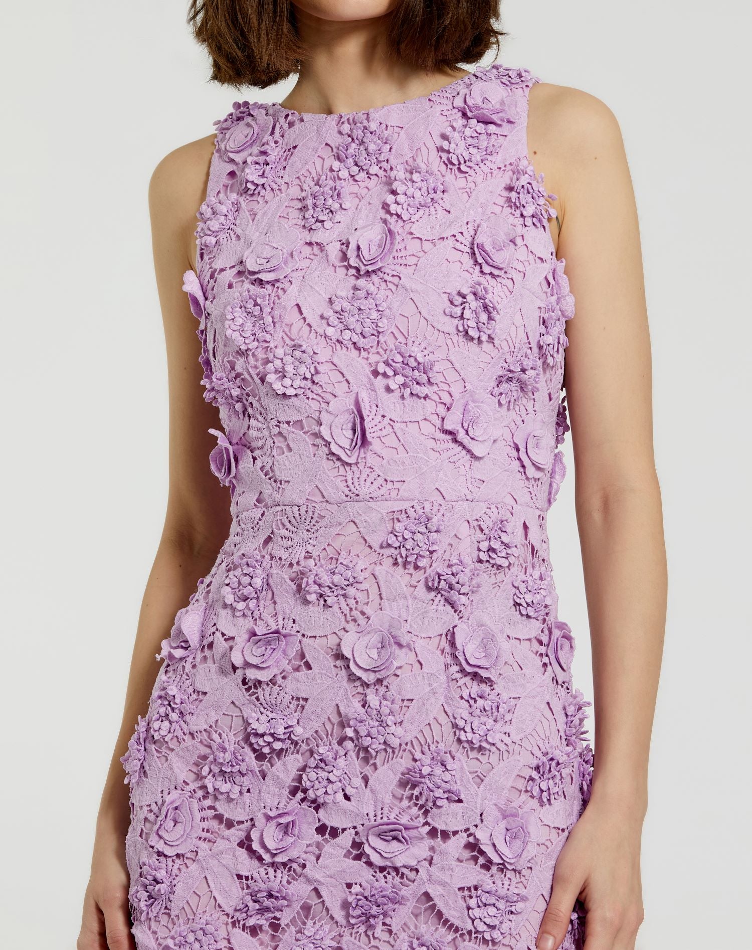 Orchid Floral Lace Fitted Sleeveless Shift Dress