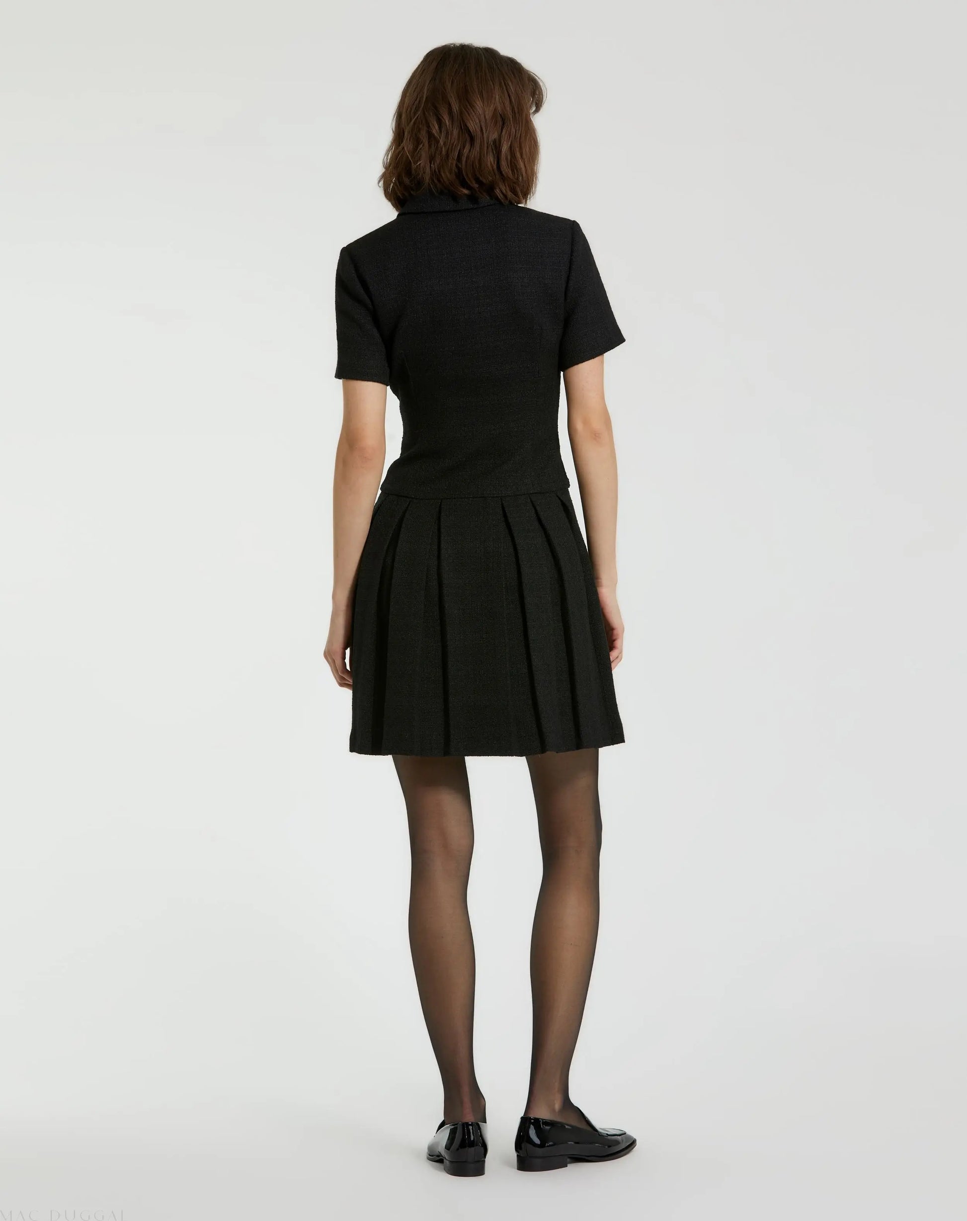 Black Tweed Short Sleeve Blazer Mini Dress - Mac Duggal Black Tweed Short Sleeve Blazer Mini Dress - Mac Duggal