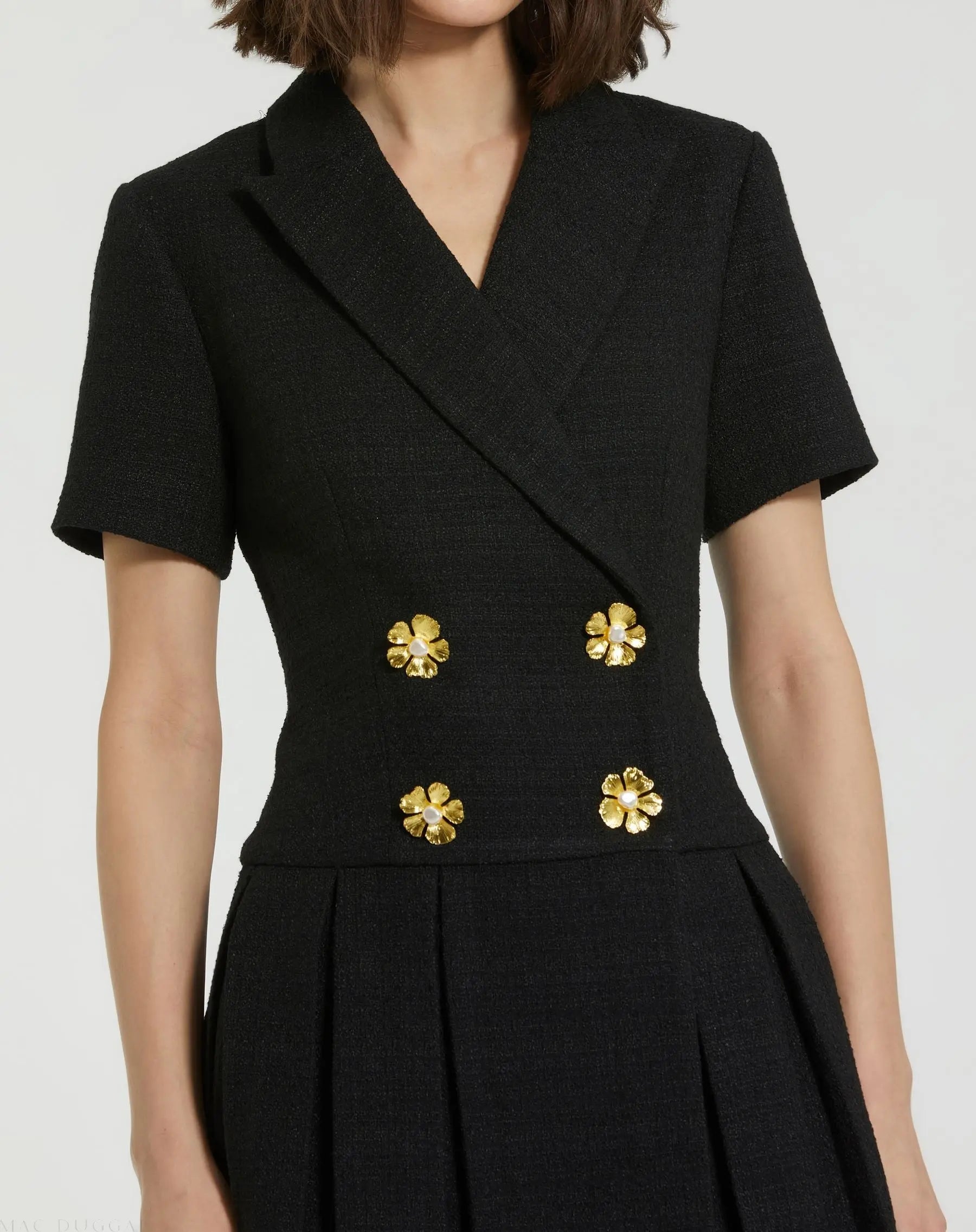 Black Tweed Short Sleeve Blazer Mini Dress - Mac Duggal Black Tweed Short Sleeve Blazer Mini Dress - Mac Duggal