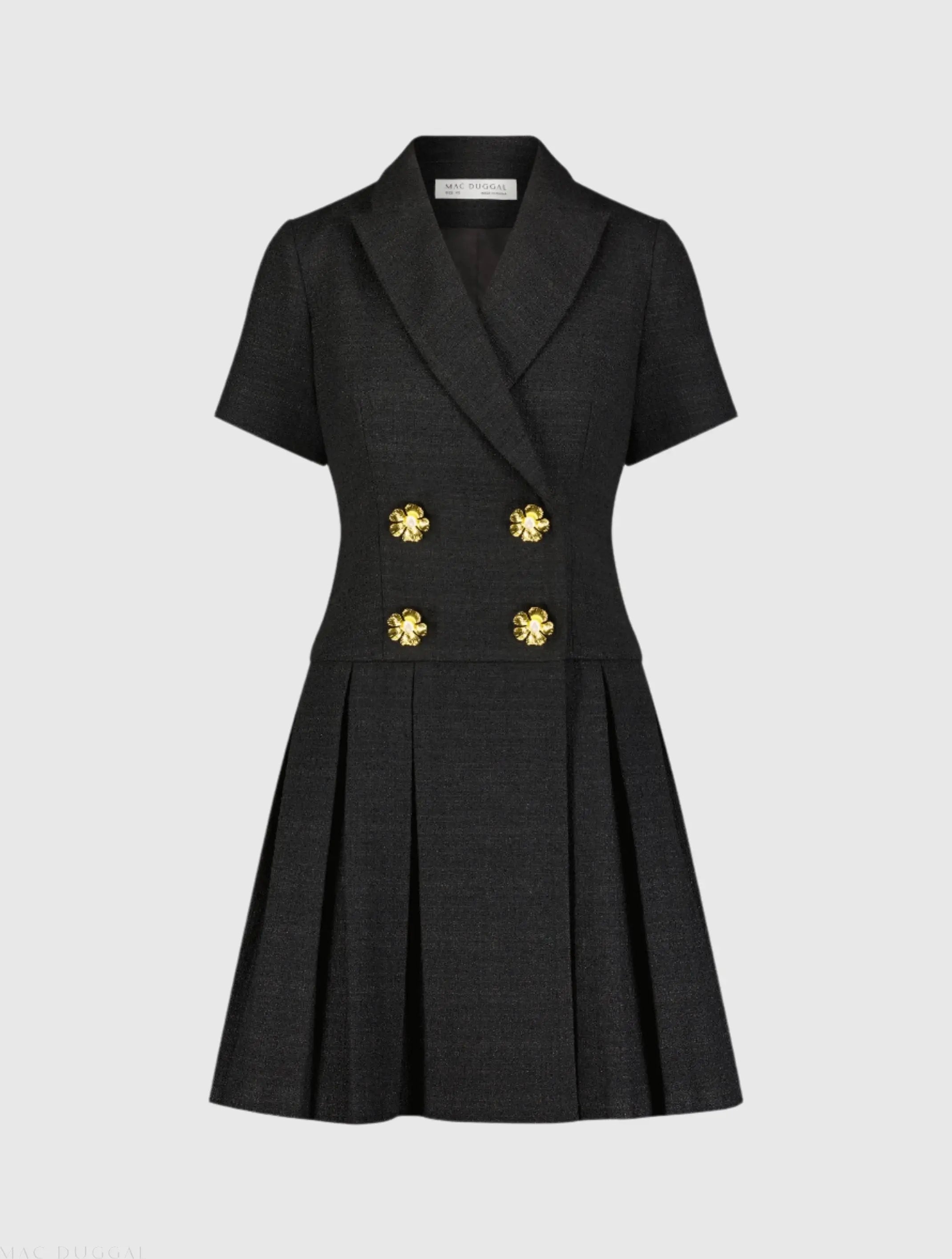 mac duggal tweed short sleeve blazer mini dress Black Tweed Short Sleeve Blazer Mini Dress