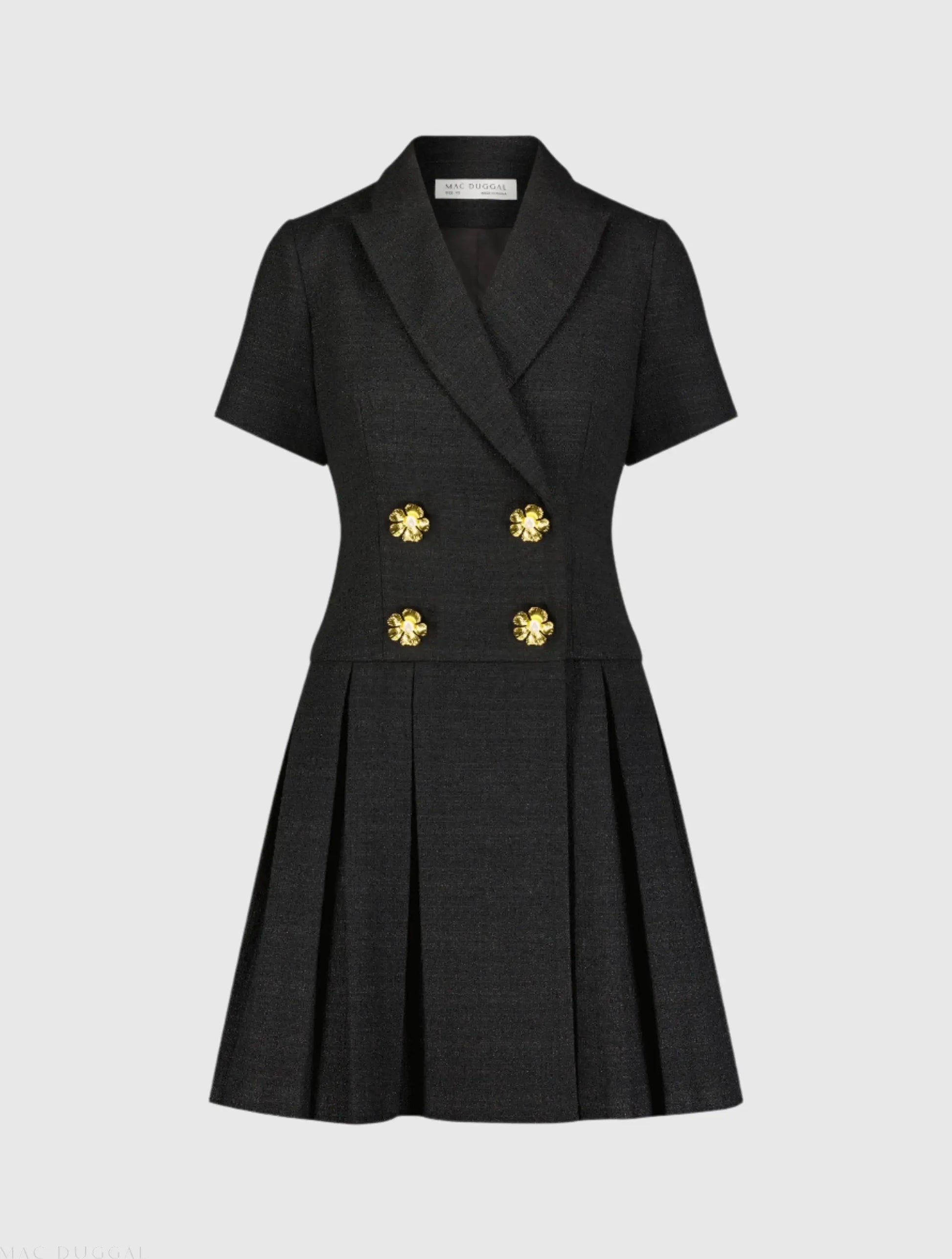 Black Tweed Short Sleeve Blazer Mini Dress - Mac Duggal Black Tweed Short Sleeve Blazer Mini Dress - Mac Duggal
