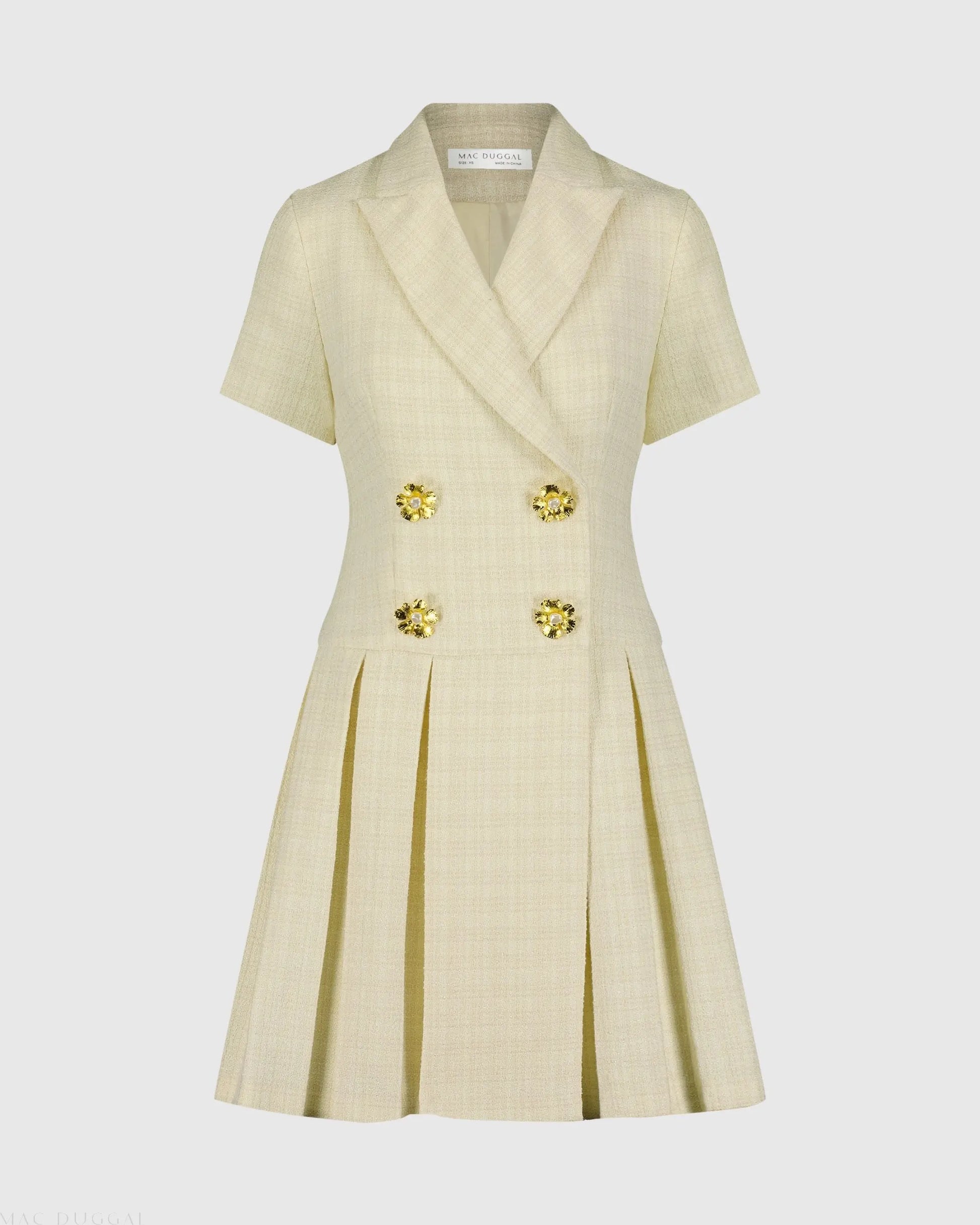 White Tweed Short Sleeve Blazer Mini Dress - Mac Duggal