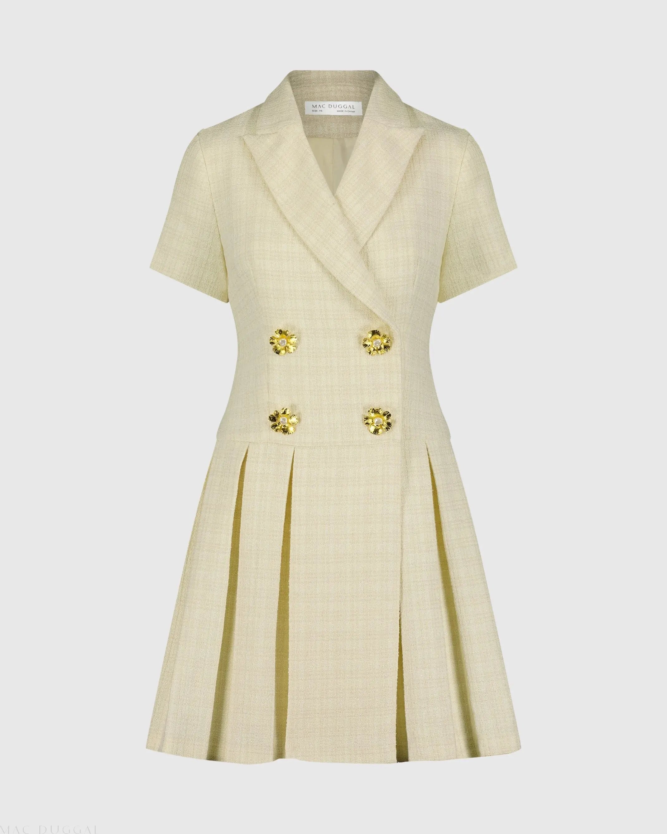 White Tweed Short Sleeve Blazer Mini Dress - Mac Duggal