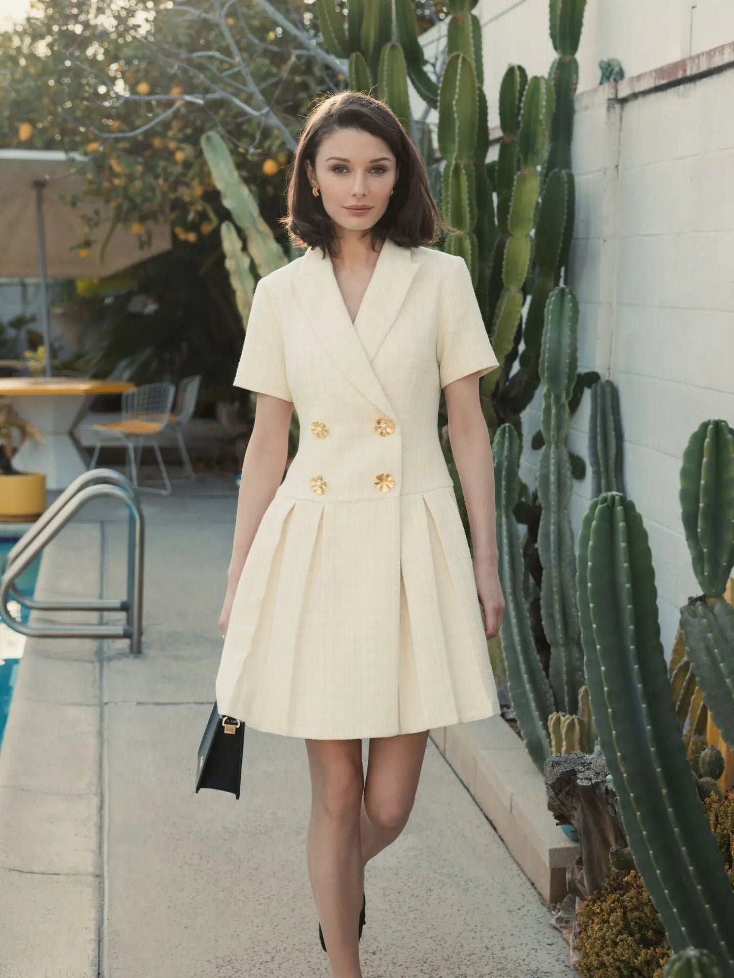 White Tweed Short Sleeve Blazer Mini Dress - Mac Duggal