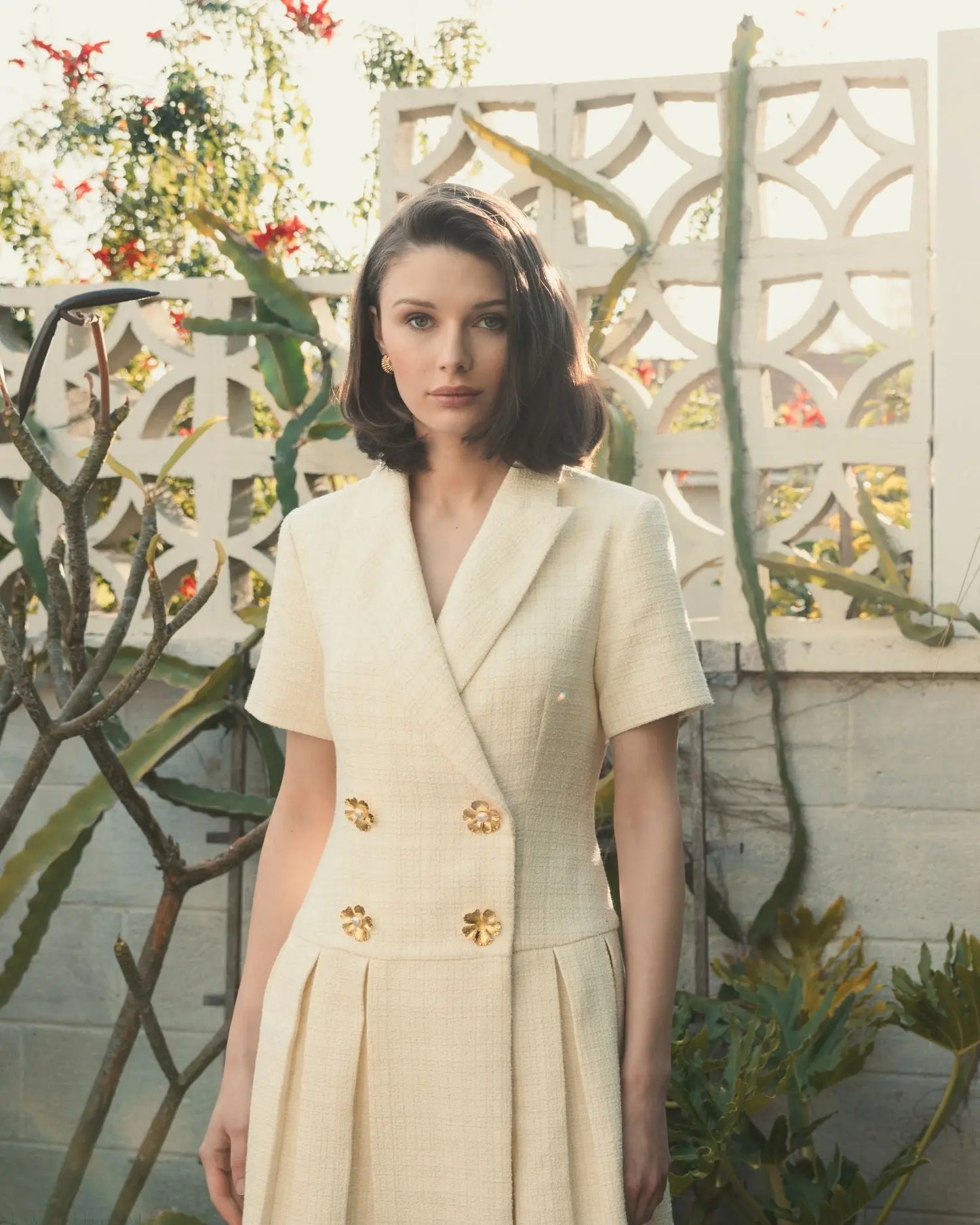 White Tweed Short Sleeve Blazer Mini Dress - Mac Duggal