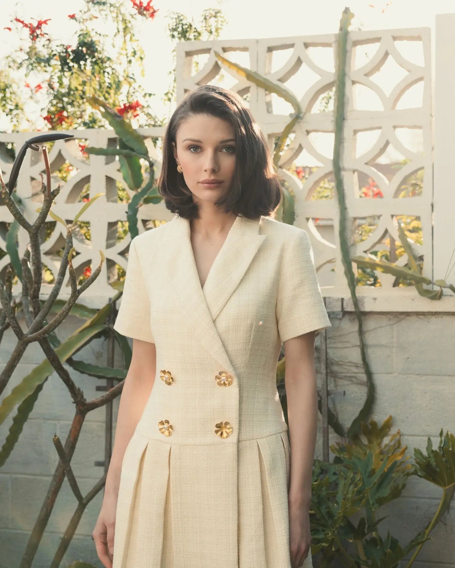 White Tweed Short Sleeve Blazer Mini Dress - Mac Duggal